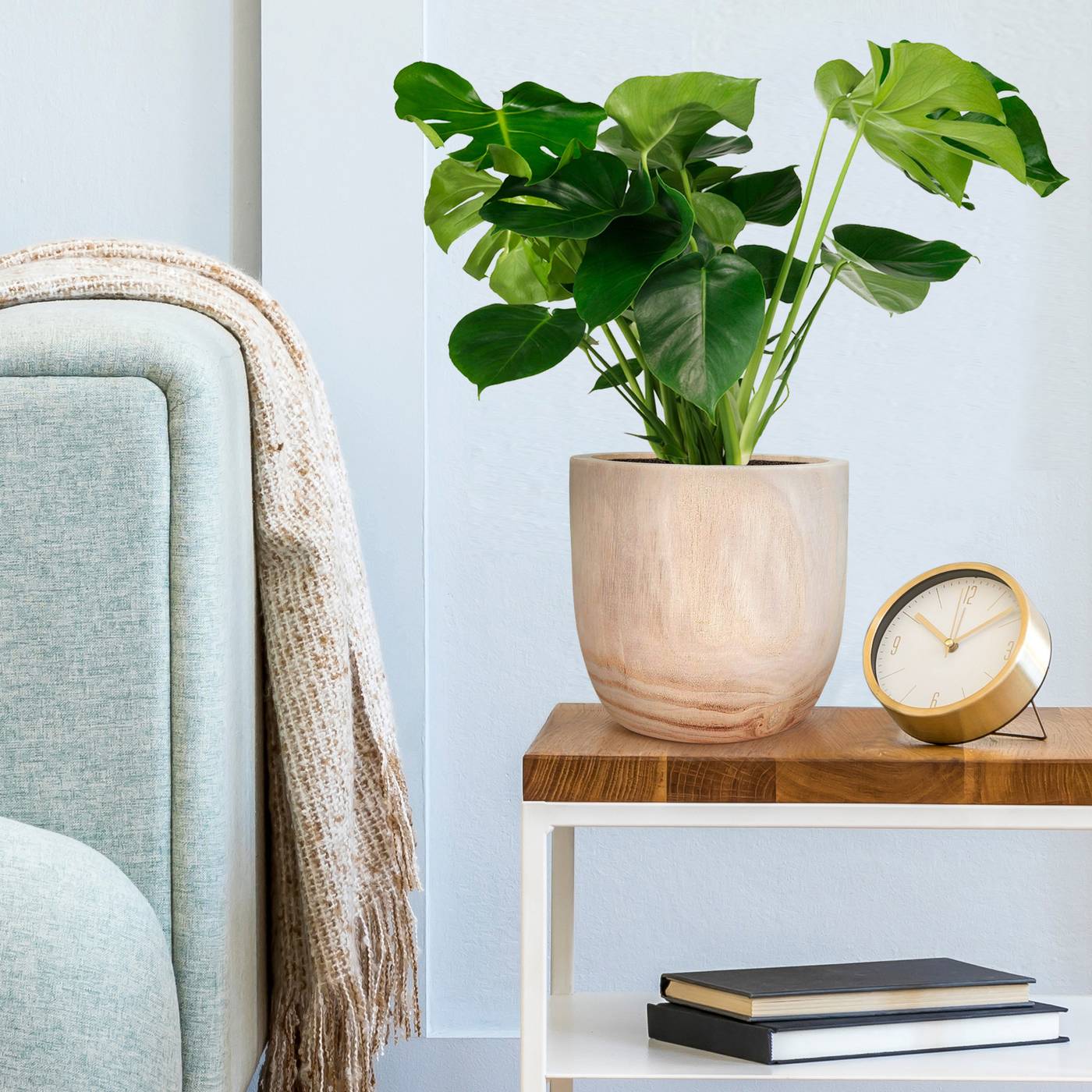 HORTICO RADIAL Wooden House Planter Round Indoor Plant Pot for House Plants with Waterproof Liner