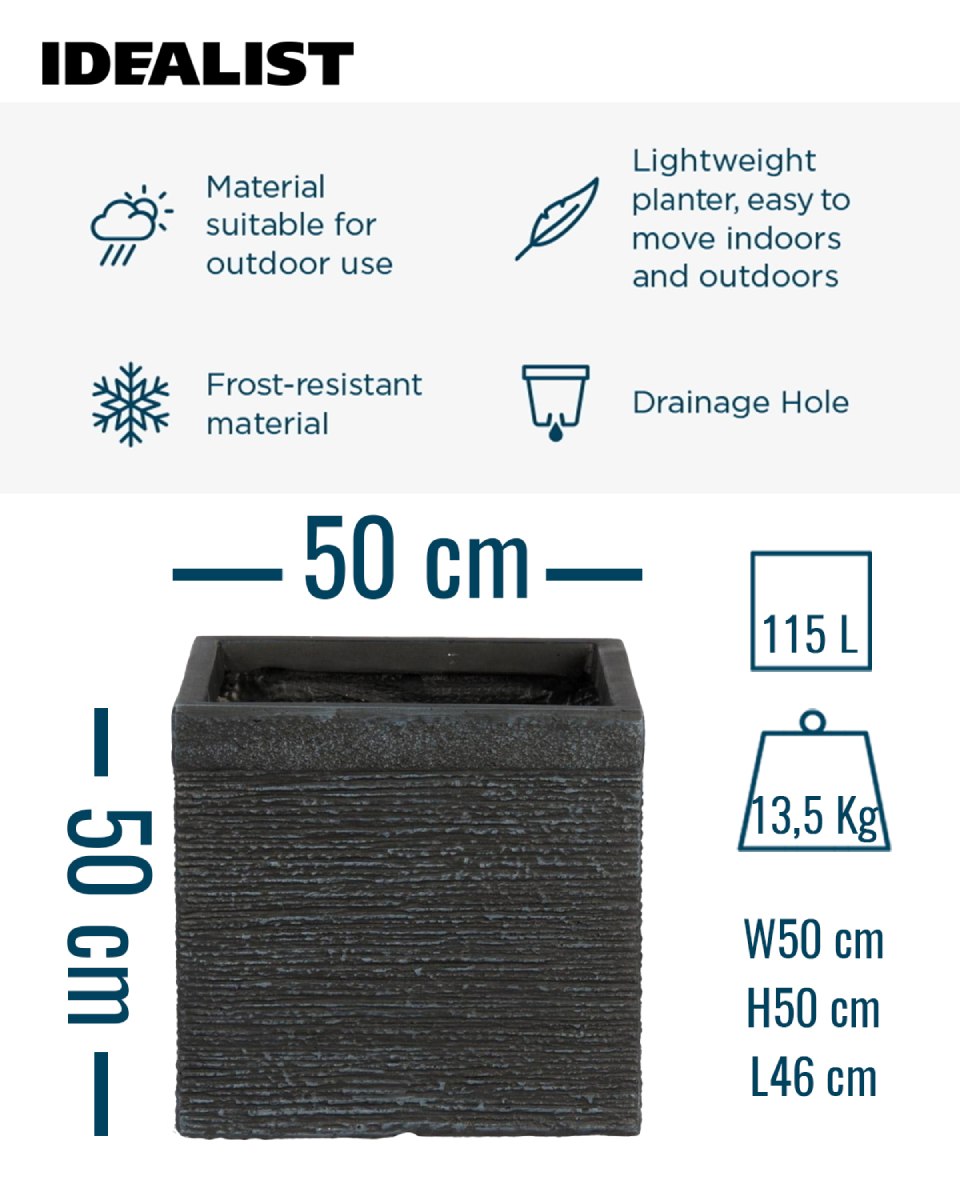 IDEALIST Lite Ribbed Light Concrete Square Planter