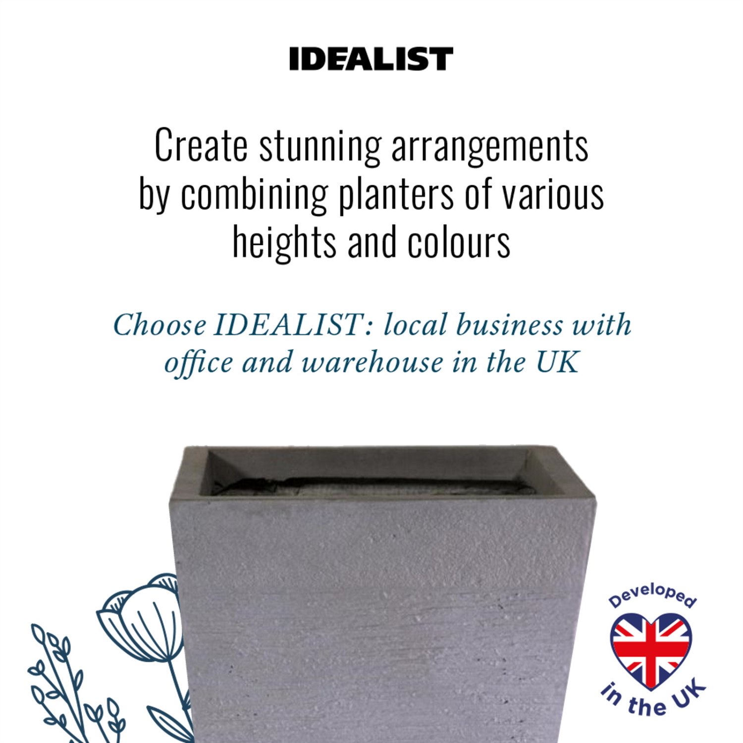 IDEALIST Lite Ribbed Light Concrete Tapered Planter