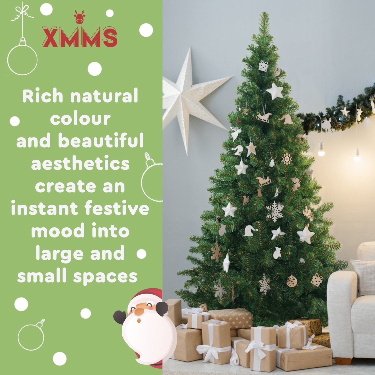 XMMS Dublin Artificial Christmas Tree with Tree Skirt & Cotton Gloves Pine Green Needles