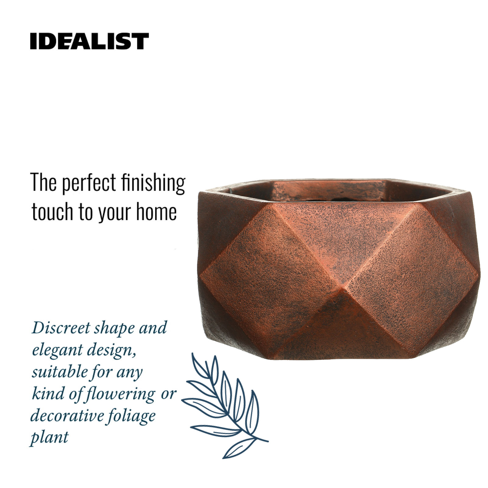 IDEALIST Lite Faceted Effect Bronze Bowl Planter Indoor Plant Pot