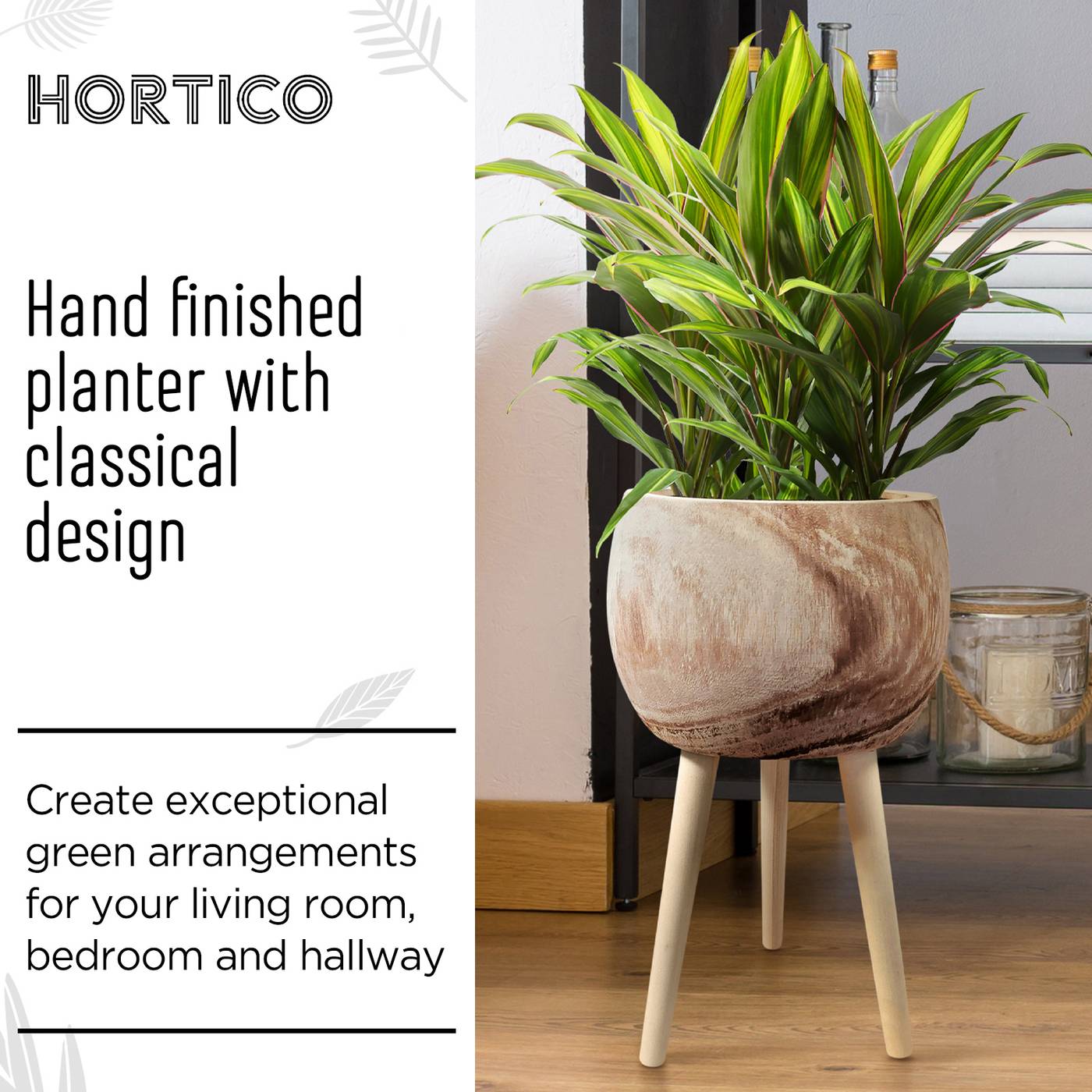 HORTICO TREND Wooden House Planter with Legs, Tall Indoor Plant Pot Stand with Waterproof Liner