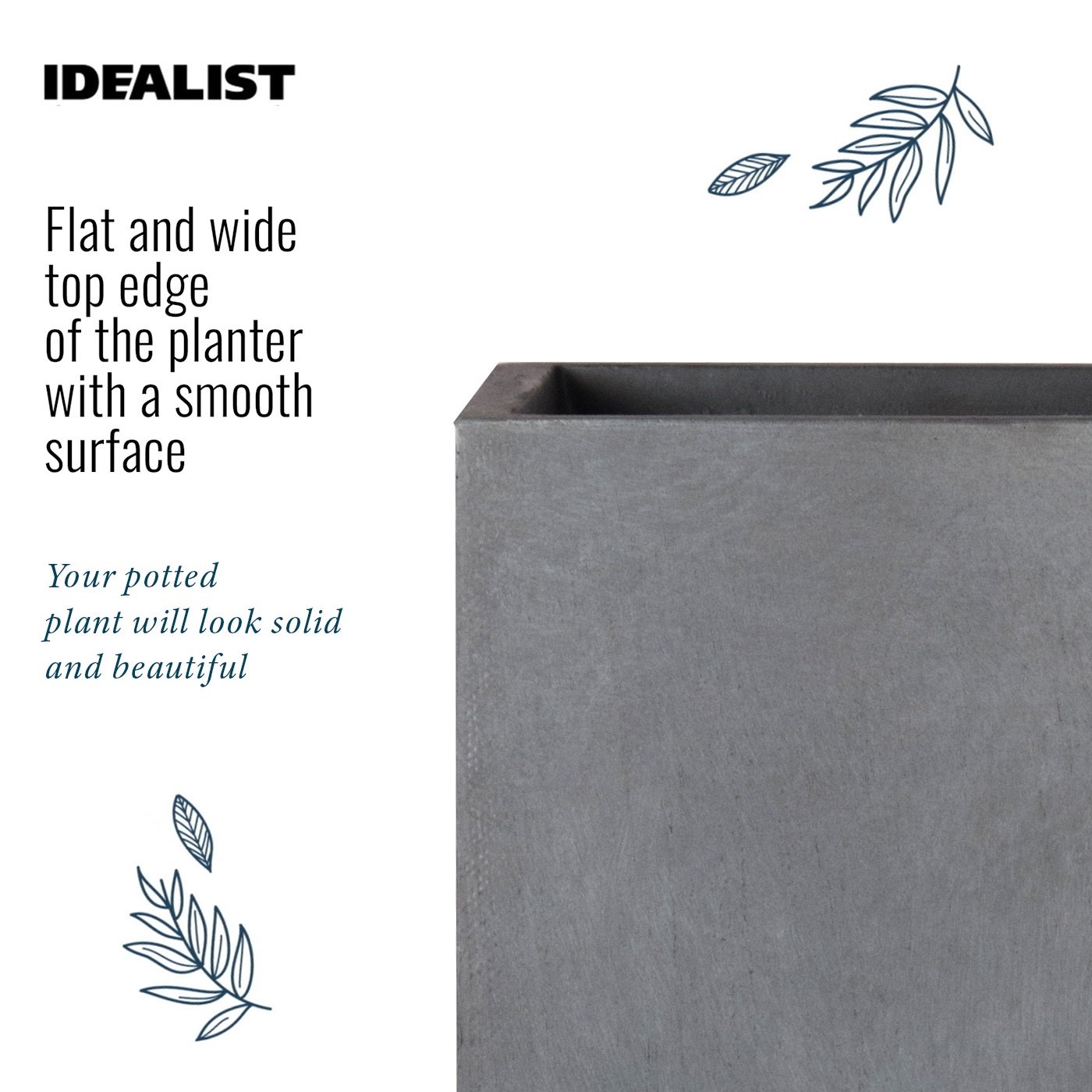 IDEALIST Lite Tall Square Contemporary Light Concrete Planter