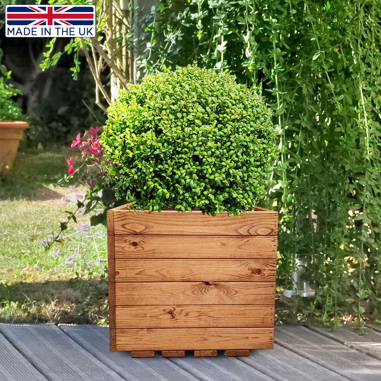 Rustic Scandinavian Redwood Square Outdoor Open Planter Made in UK by HORTICO
