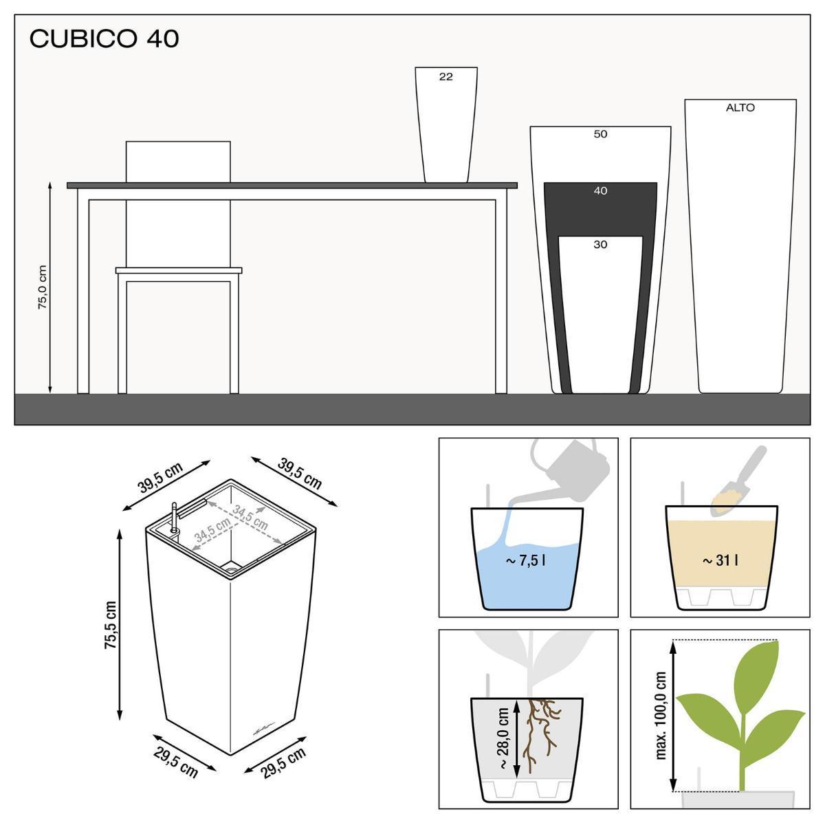 LECHUZA CUBICO Square Tall Poly Resin Self-watering Planter