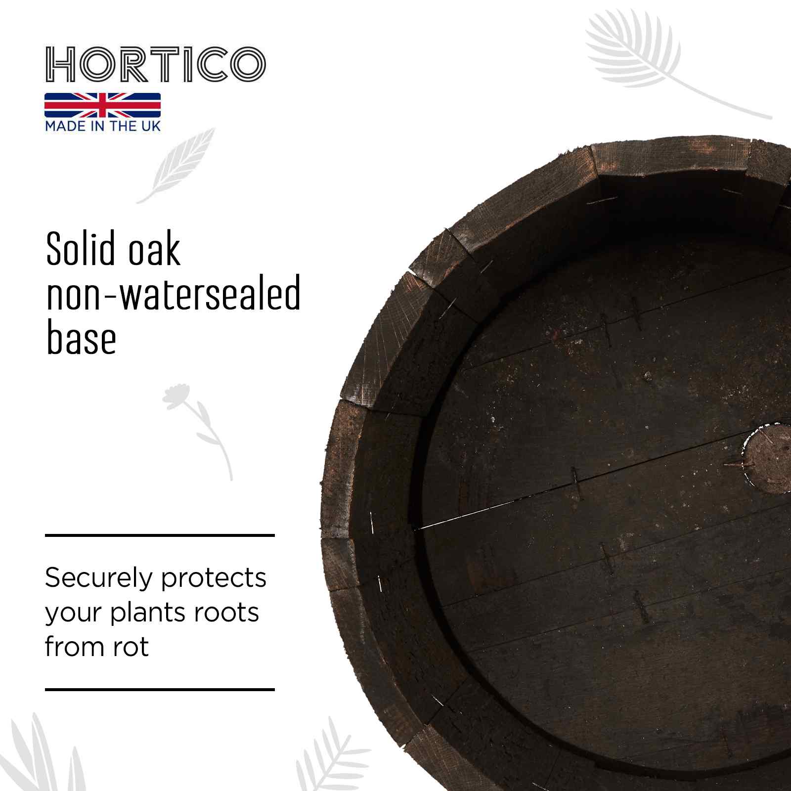 Rustic Upcycled Oak Wood Round Tub Half Barrel Outdoor Planter Made in UK by HORTICO