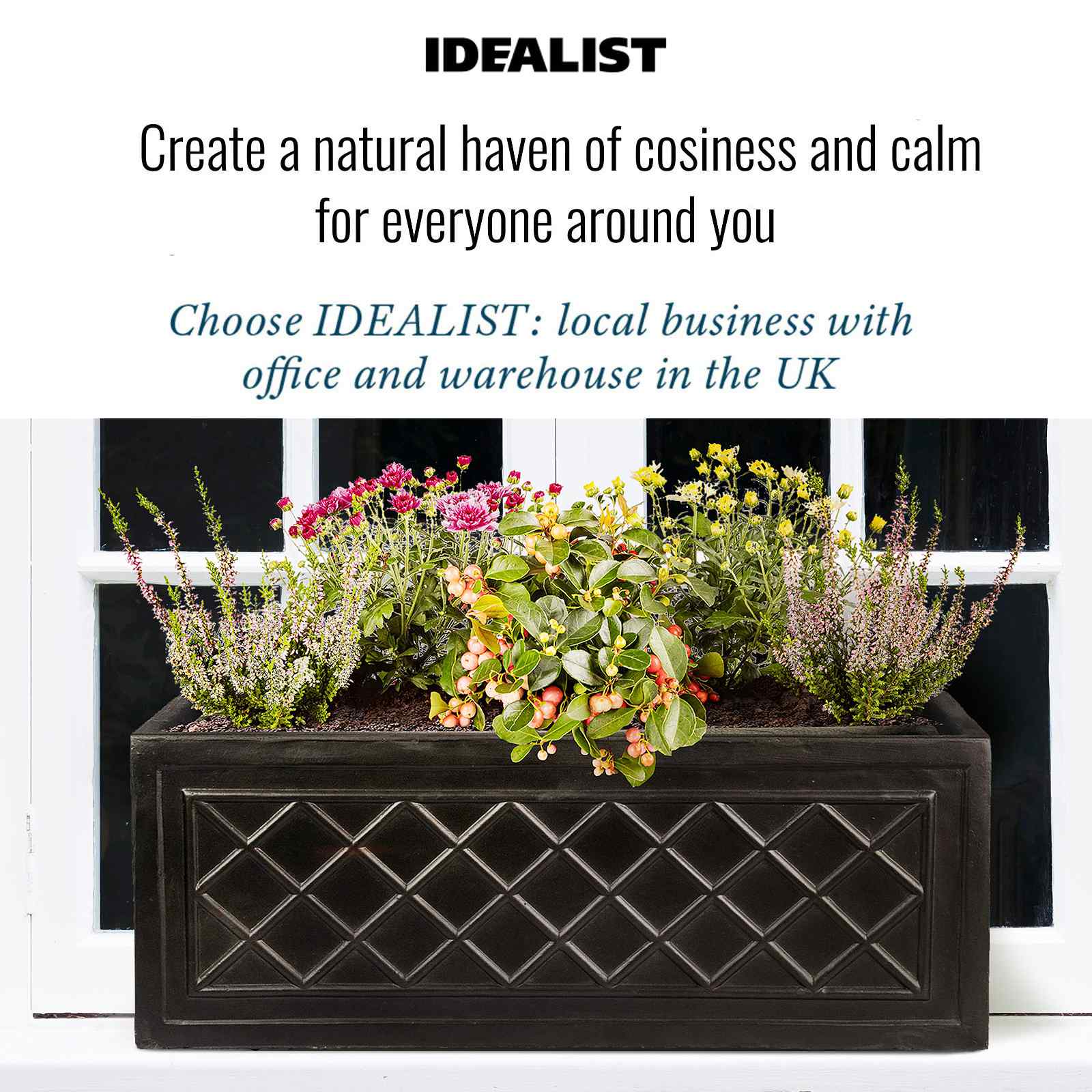 IDEALIST Lite Window Box Faux Lead Lattice Grey Light Stone Planter