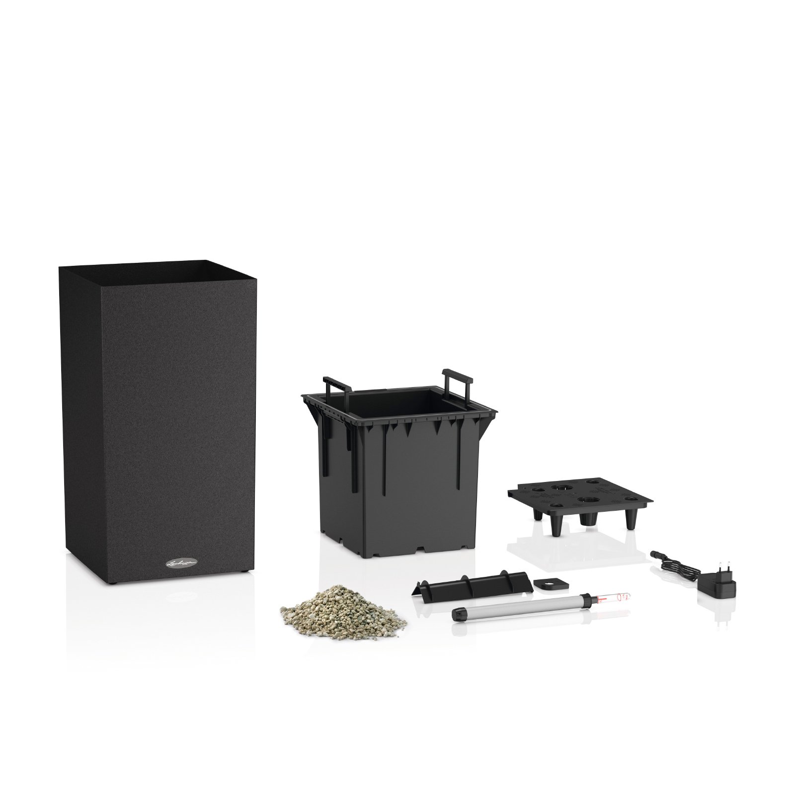 LECHUZA CANTO Stone High LED Square Tall Poly Resin Self-watering Planter