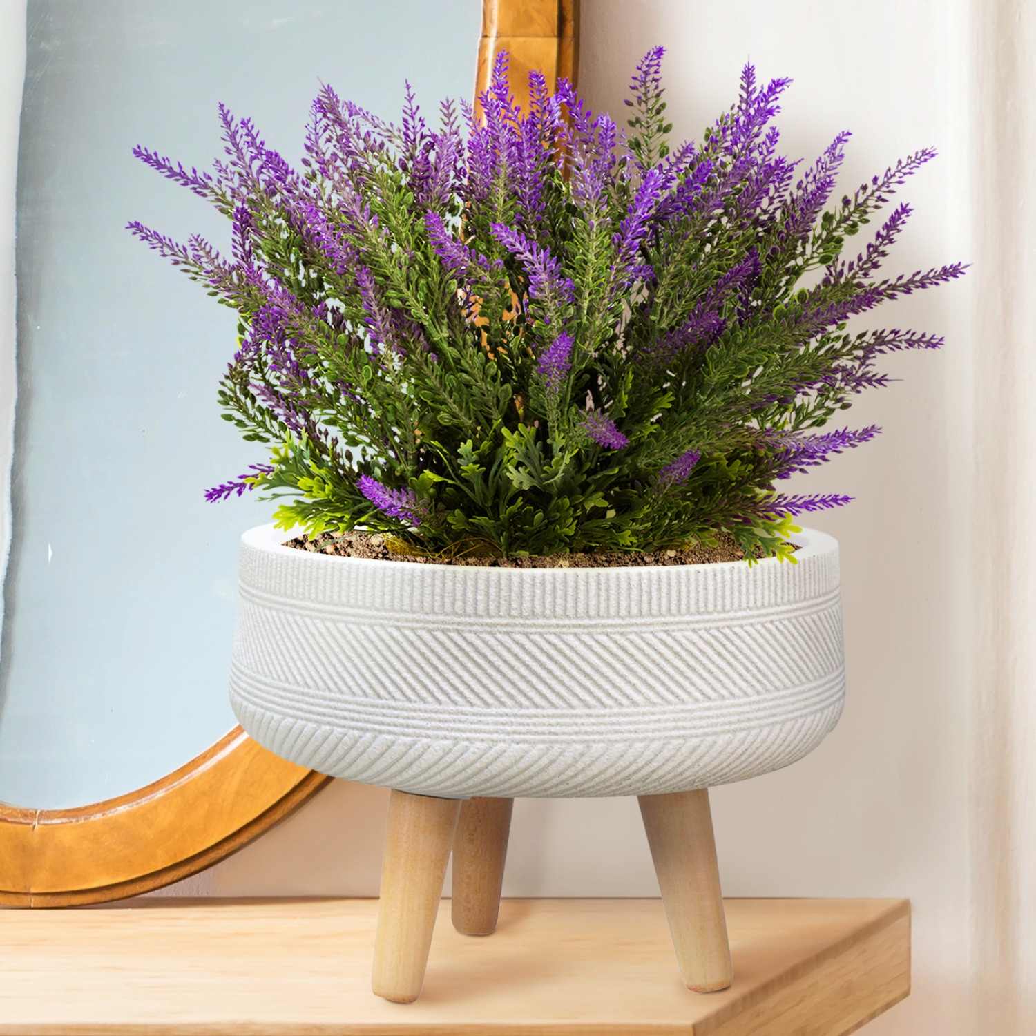 IDEALIST Lite Striped Tray Round Planter on Legs, Round Pot Plant Stand Indoor