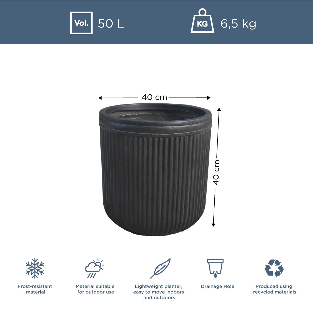 IDEALIST Lite Vertical Ribbed Vintage Style Round Planter