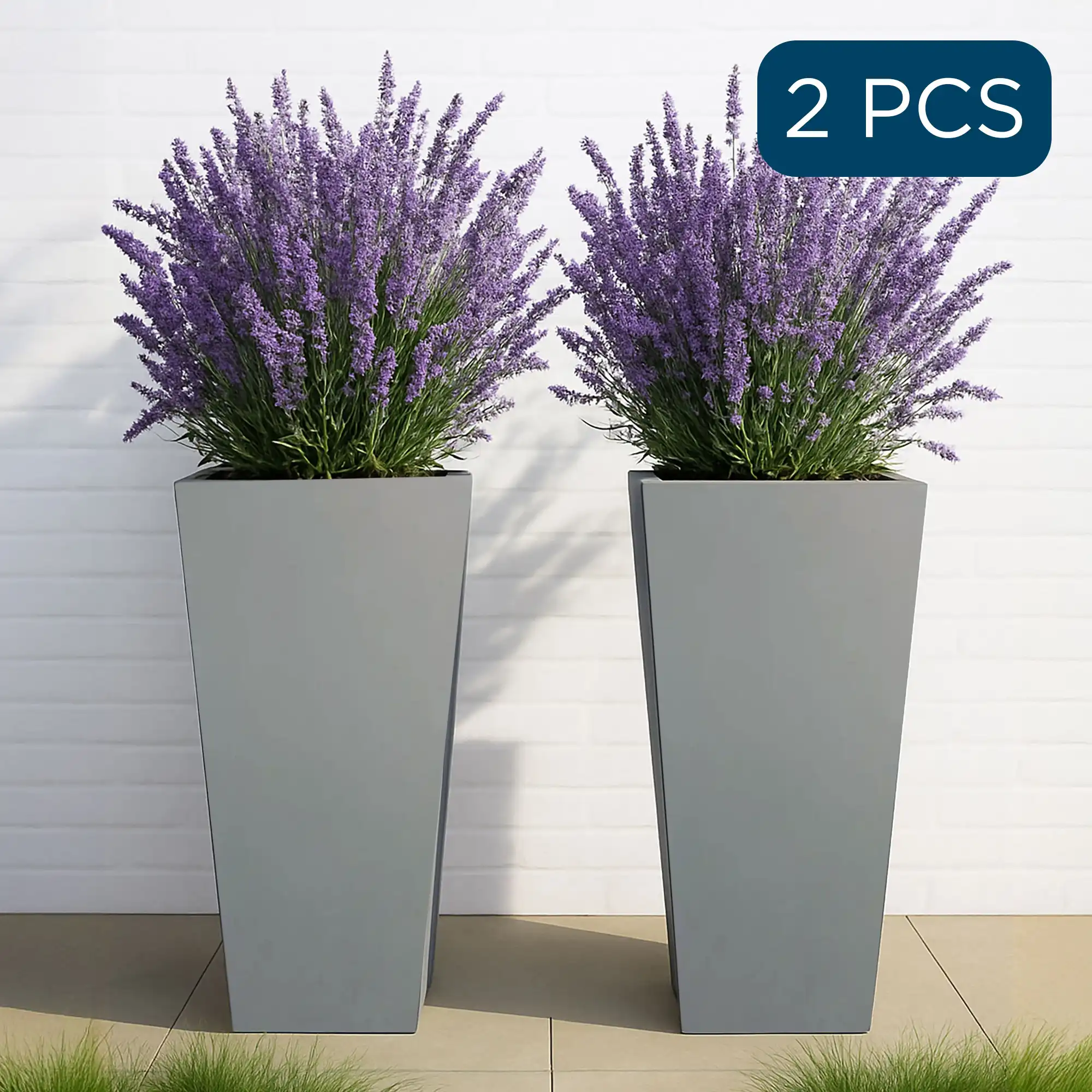 Set of IDEALIST Lite Light Concrete Garden Tall Planters, Outdoor Plant Pots with Tapered Shape