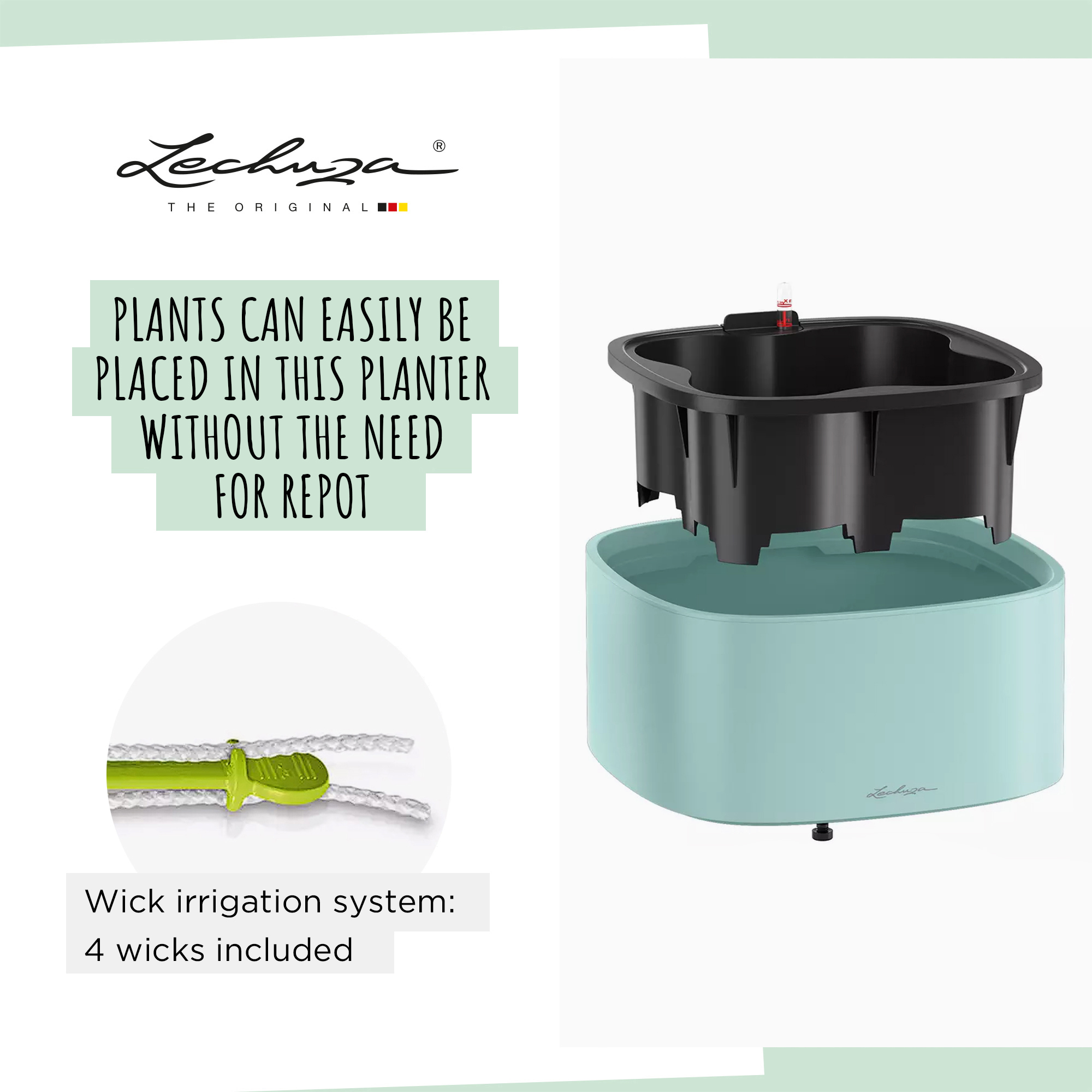 LECHUZA PILA Color Stick Square Poly Resin Self-watering Planter