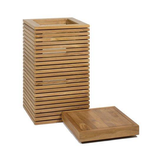 Modulo Pedestal Natural Teak Square Tall Polystone Indoor Planter