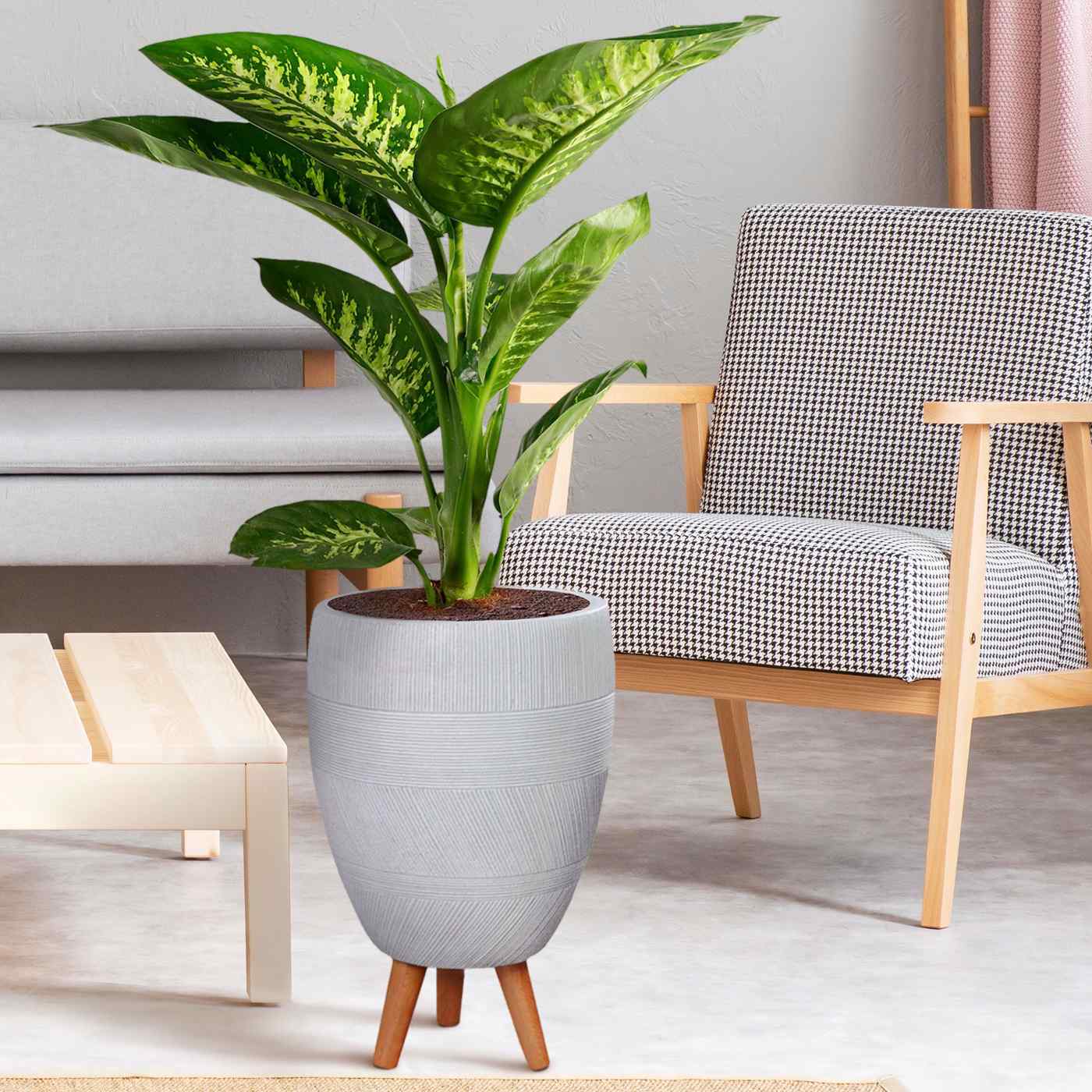 IDEALIST Lite Striped Egg Planter on Legs, Round Pot Plant Stand Indoor