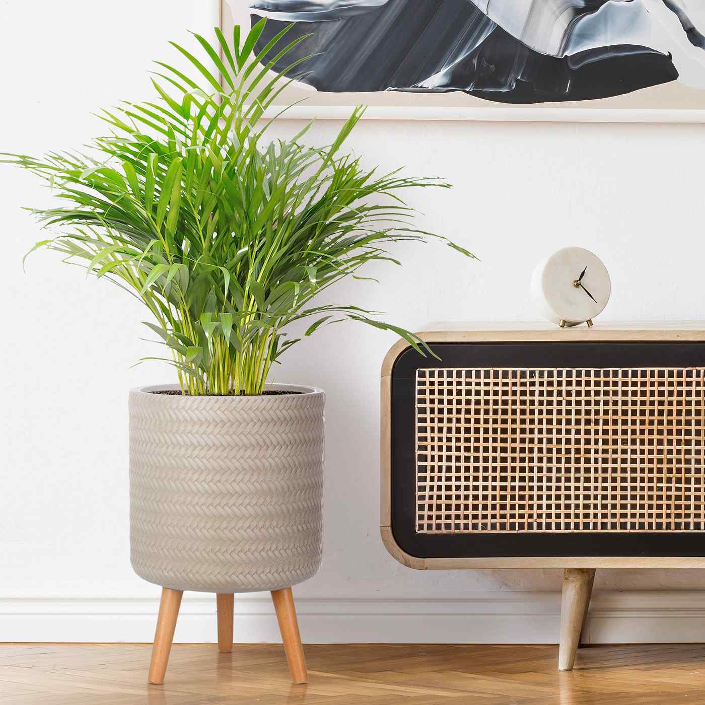 IDEALIST Lite Plaited Style Cylinder Planter on Legs, Round Pot Plant Stand Indoor