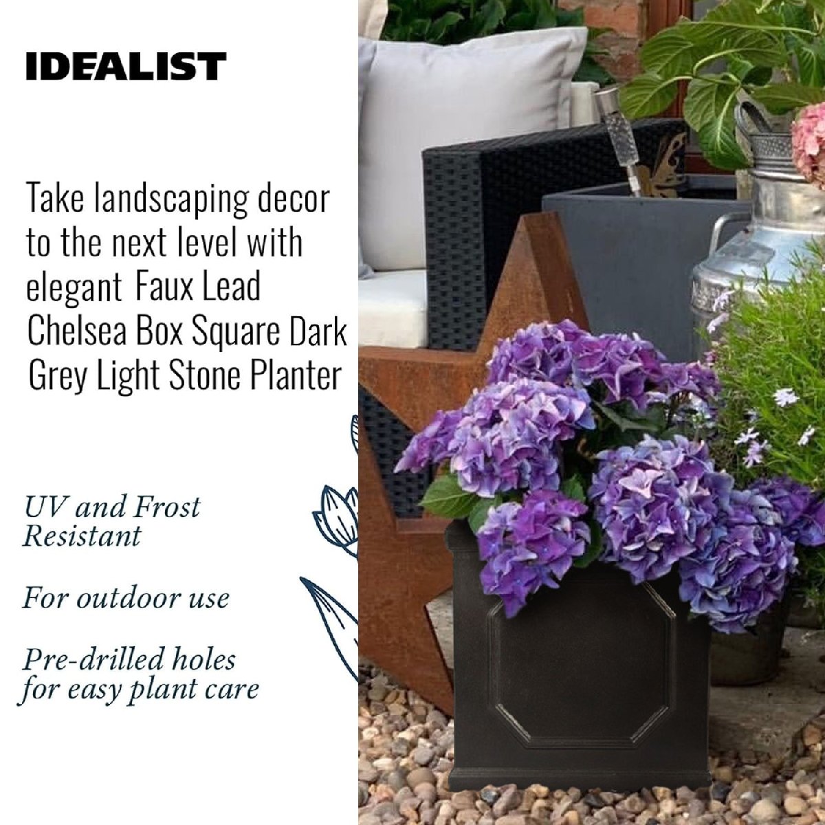 IDEALIST Lite Faux Lead Chelsea Box Square Light Concrete Planter