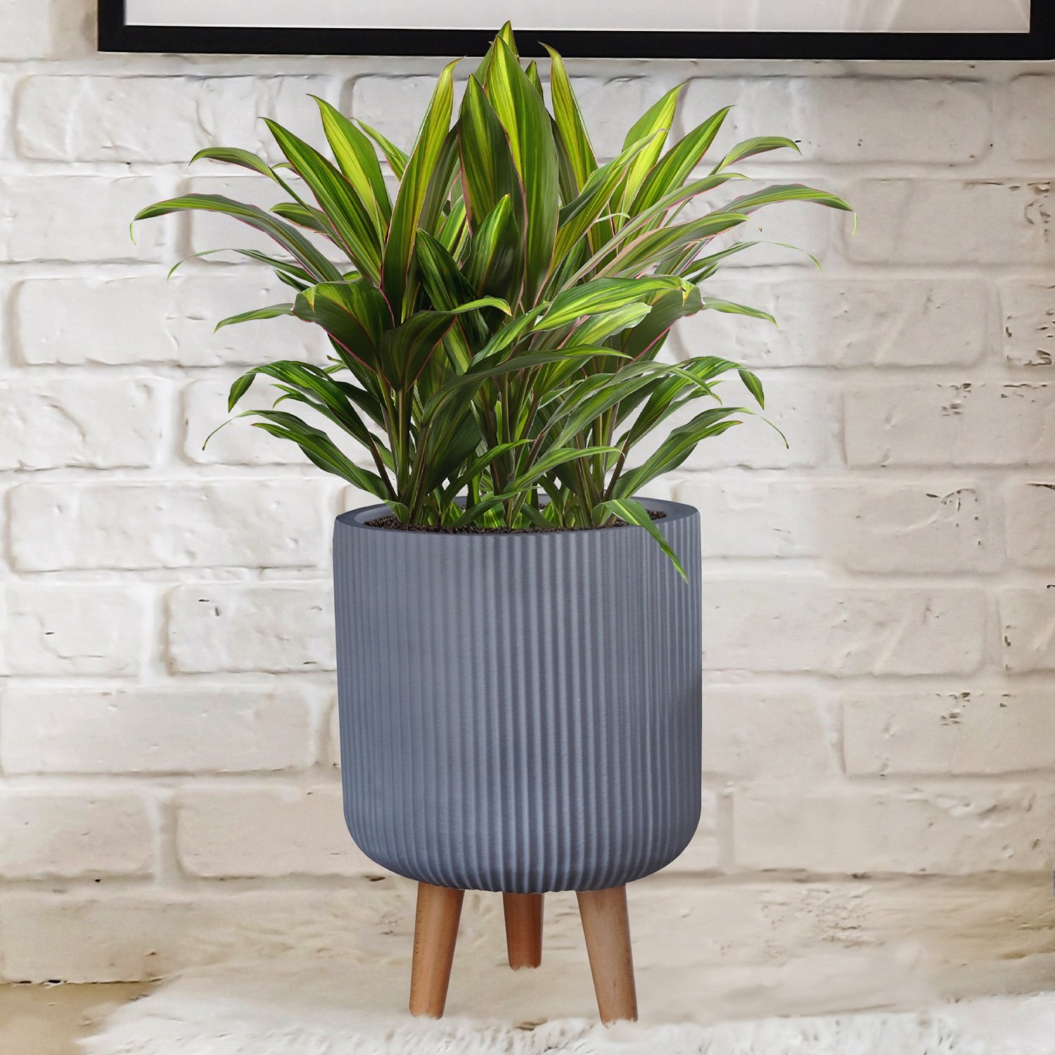 IDEALIST Lite Ribbed Cylinder Planter on Legs, Round Pot Plant Stand Indoor
