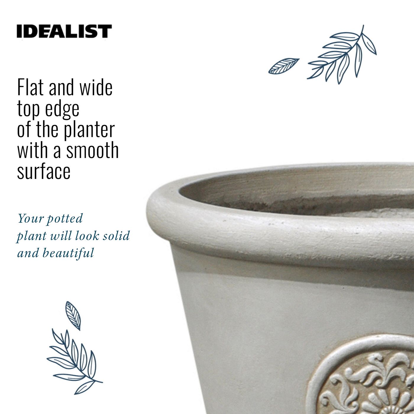 IDEALIST Lite Rustic Style Rolled Rim Wide Vase Outdoor Planter