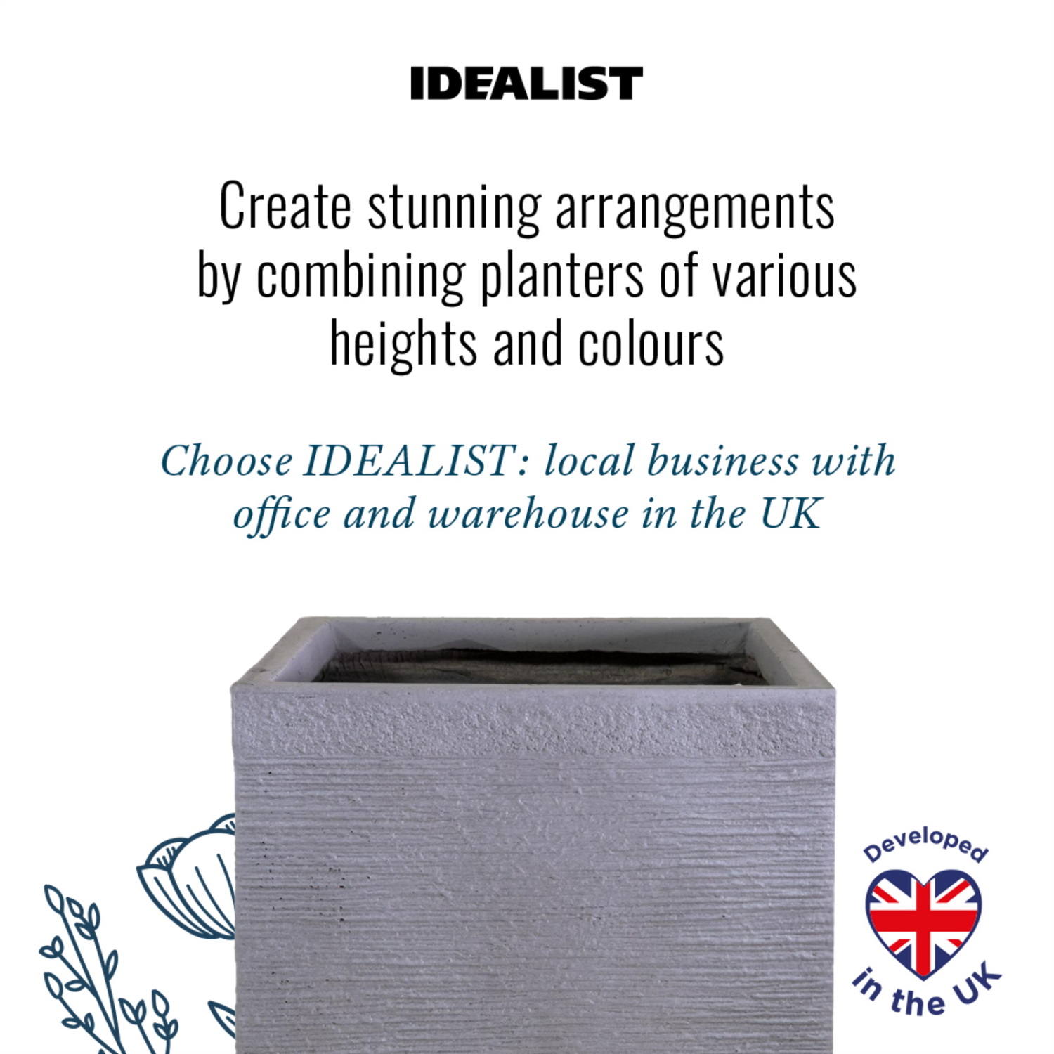IDEALIST Lite Ribbed Light Concrete Square Planter