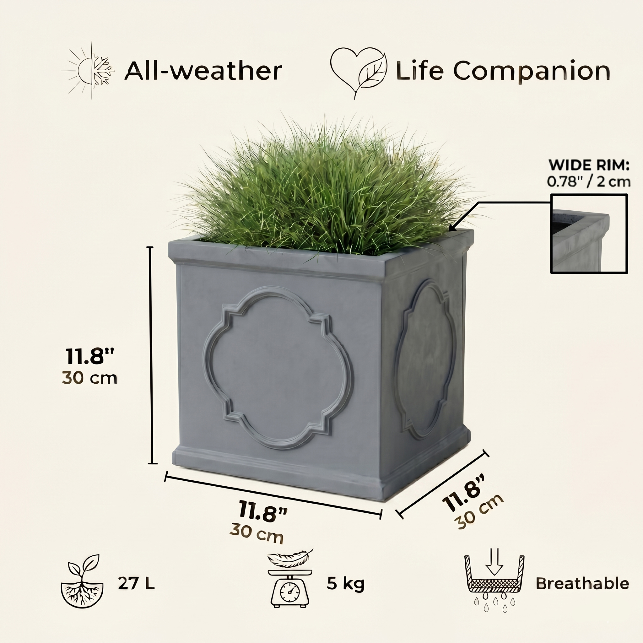 IDEALIST Windsor Light Stone Square Garden Planter