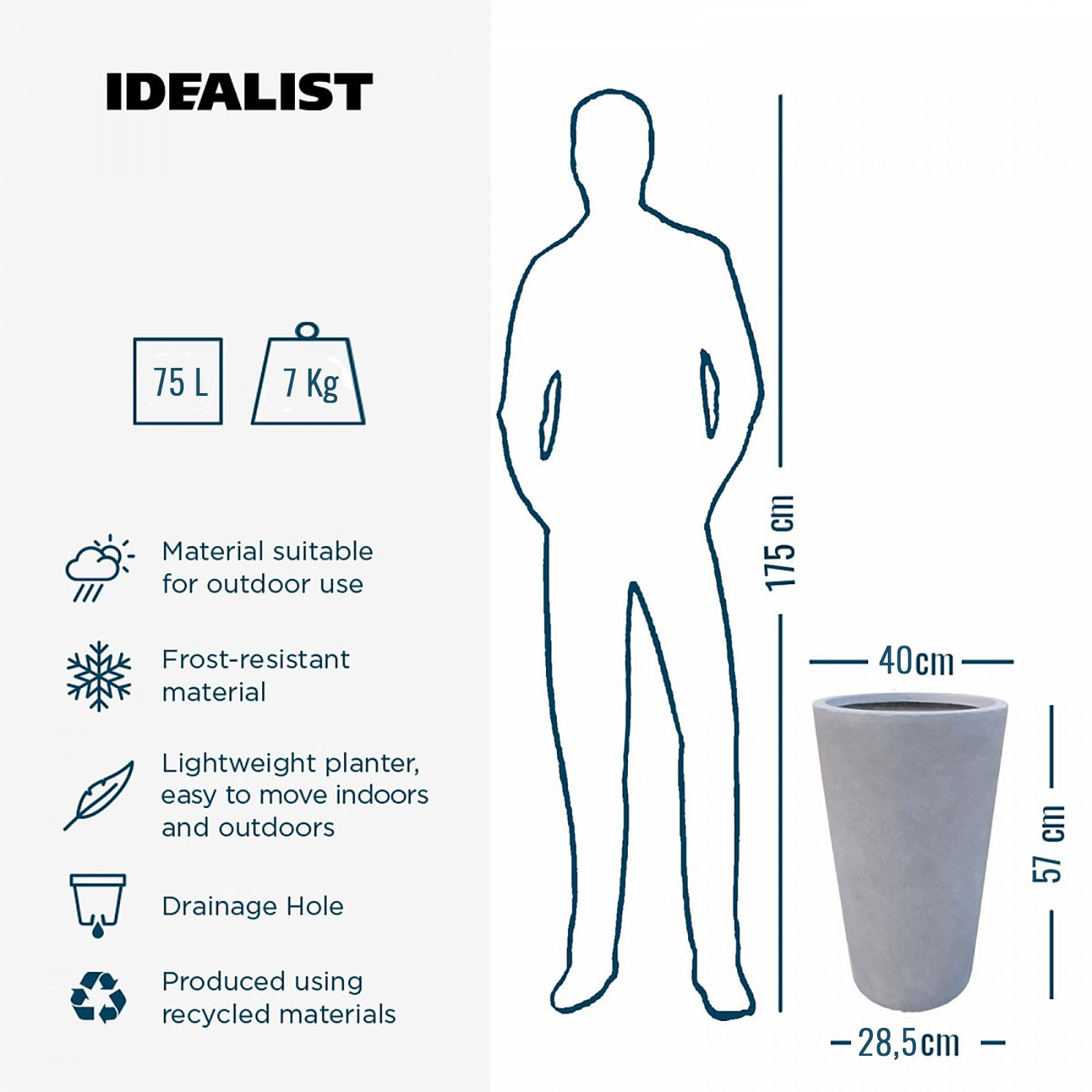 IDEALIST Lite Contemporary Round Light Concrete Planter