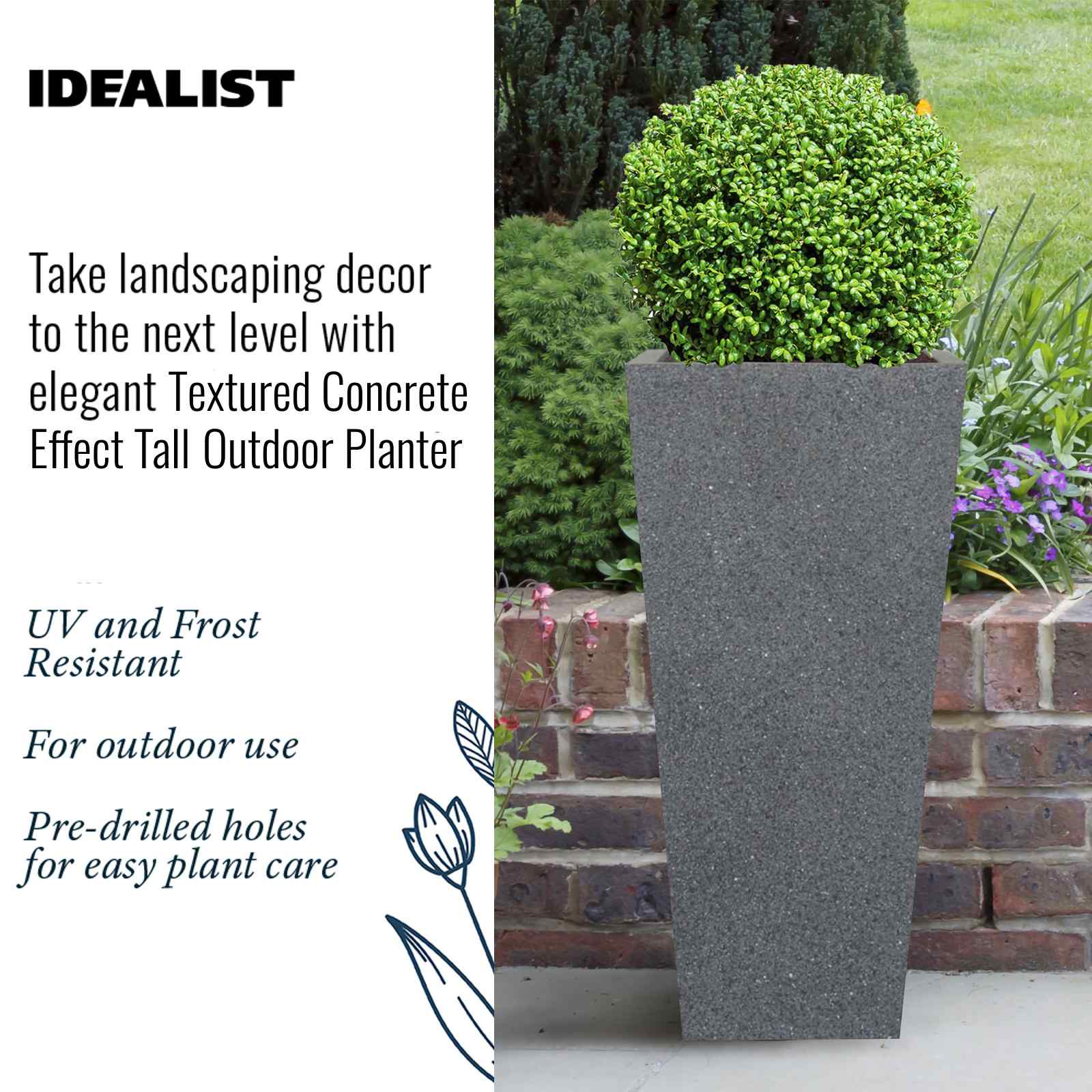IDEALIST Lite Textured Concrete Effect Tall Tapered Outdoor Planter