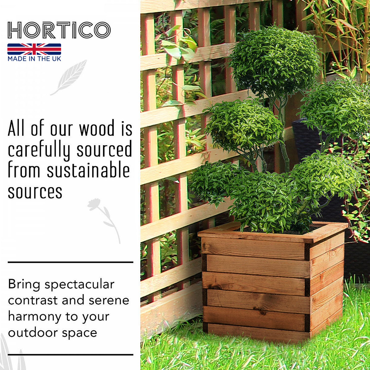 Rustic Scandinavian Redwood Square Outdoor Planter Made in UK by HORTICO