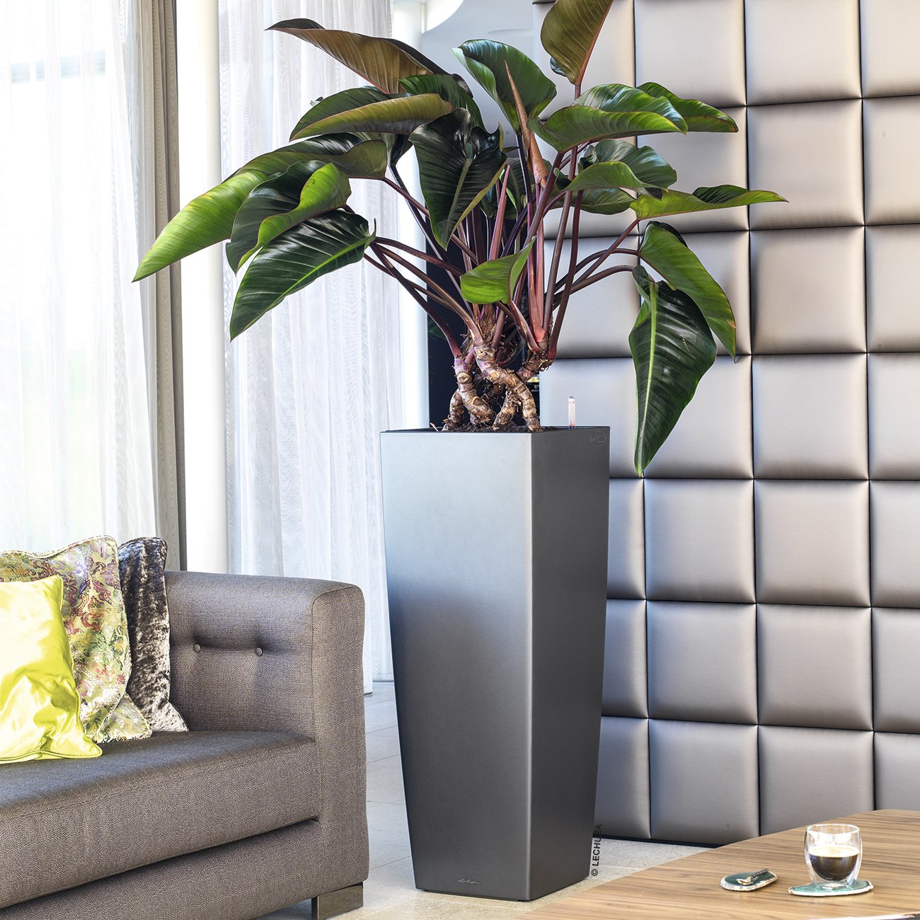 LECHUZA CUBICO ALTO Square Tall Poly Resin Self-watering Planter