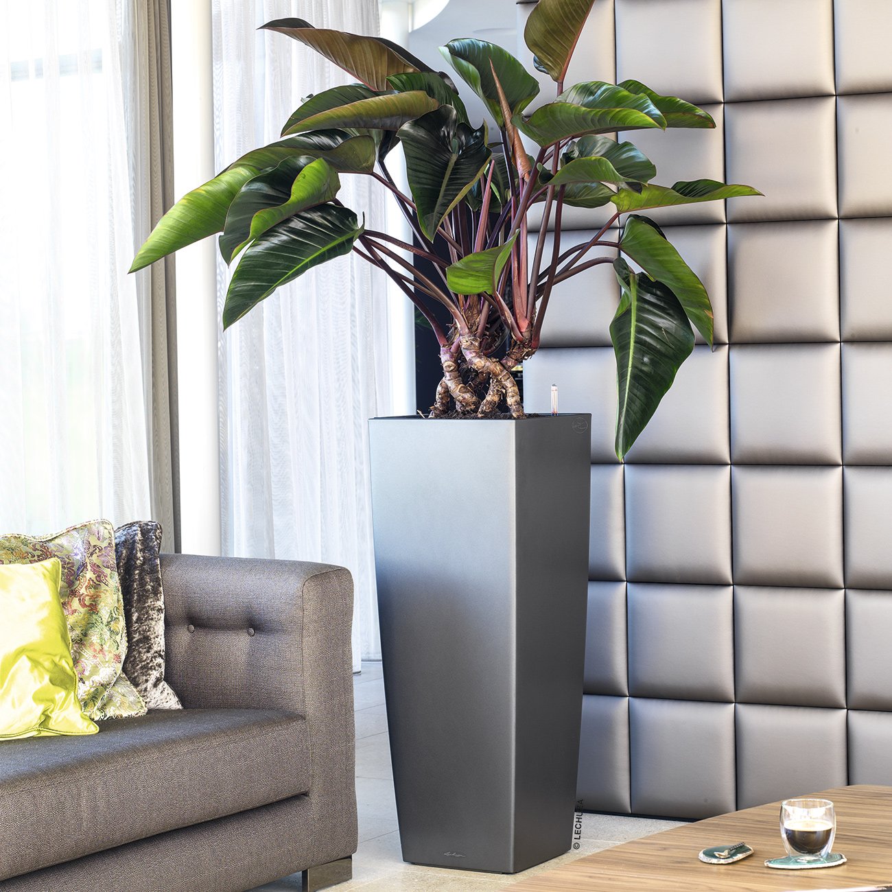 LECHUZA CUBICO ALTO Square Tall Poly Resin Self-watering Planter