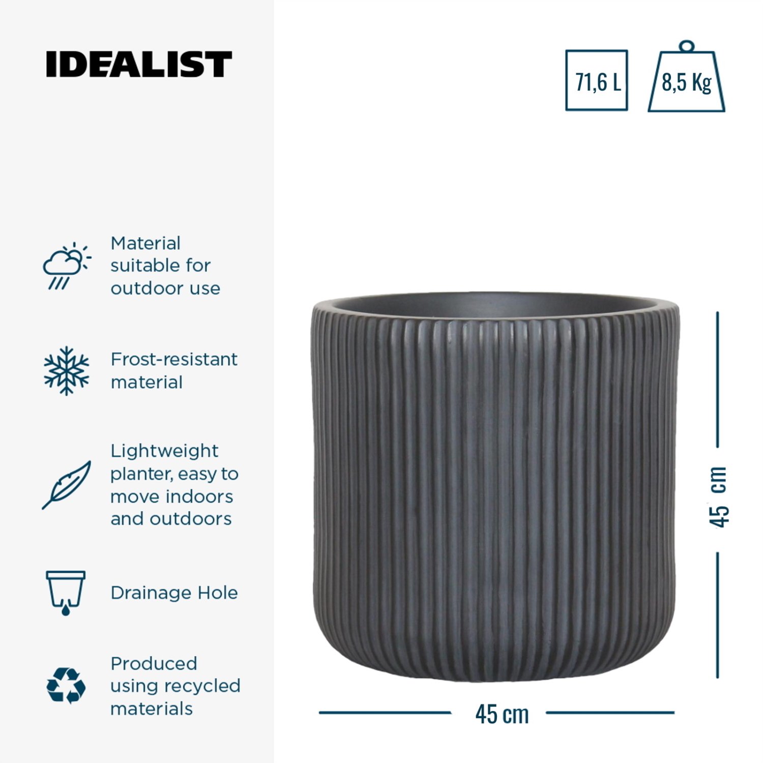 IDEALIST Lite Ribbed Round Outdoor Planter