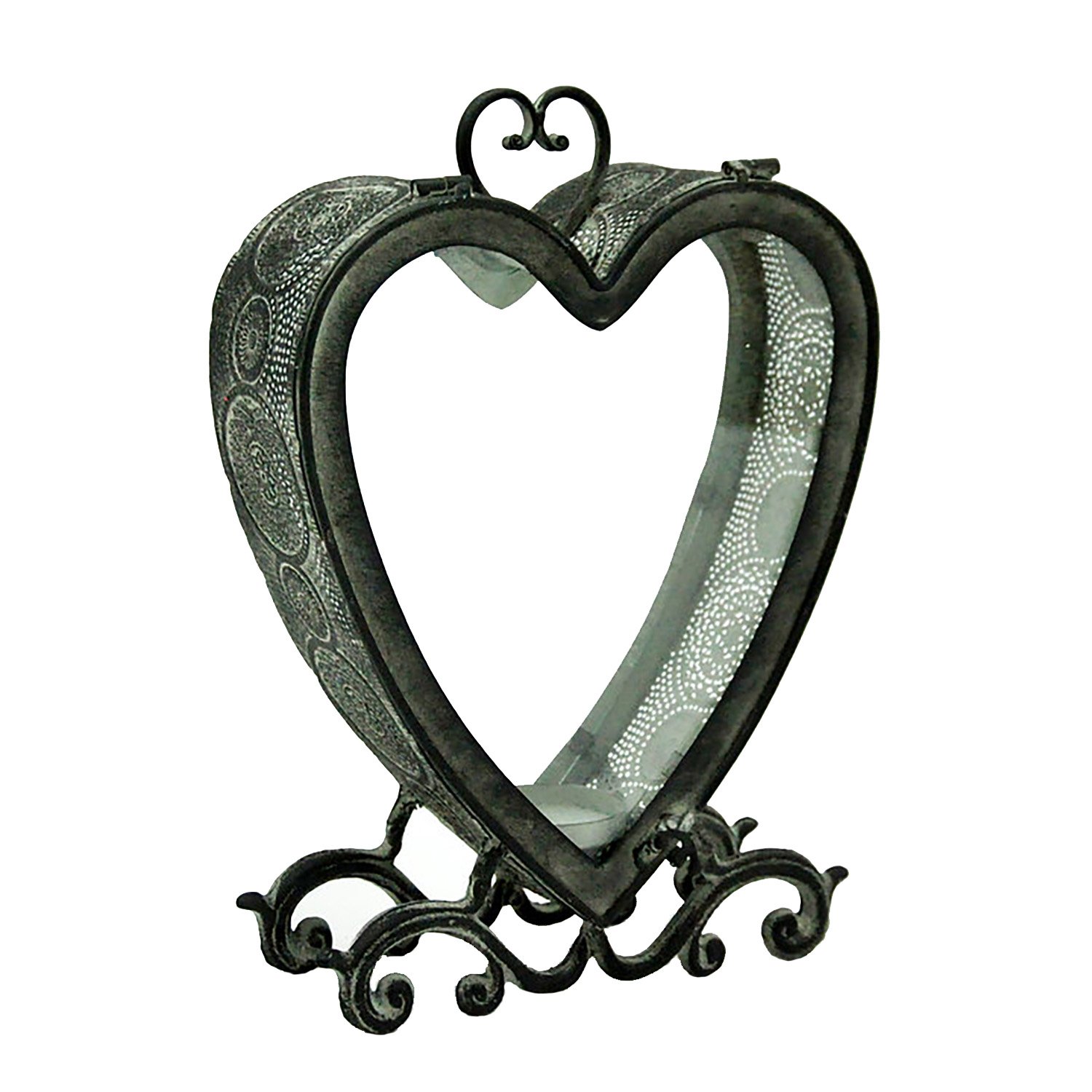 Heart Metal Vintage Pattern Garden Dark Silver Lantern by Minster
