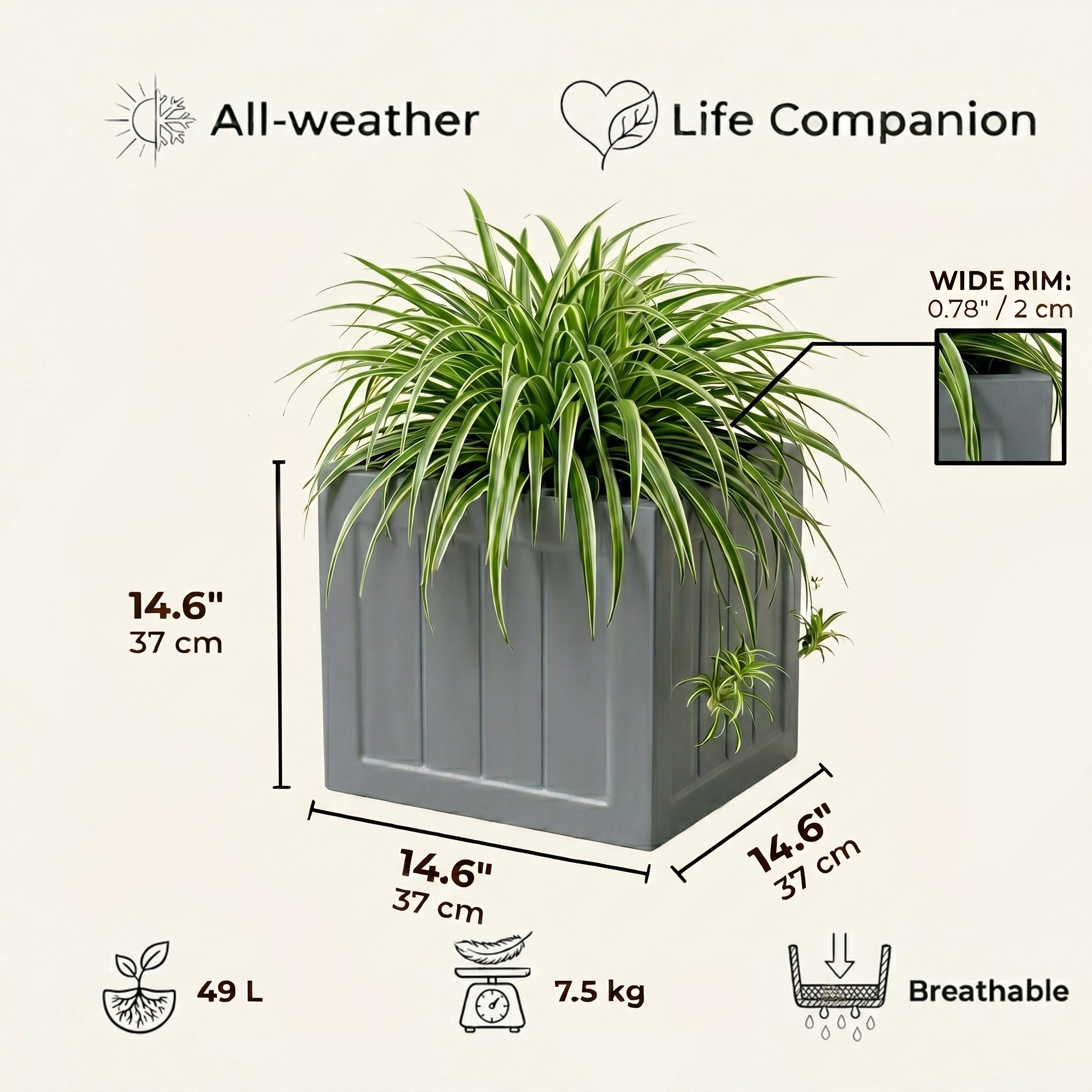 IDEALIST Regency Light Stone Square Garden Planter