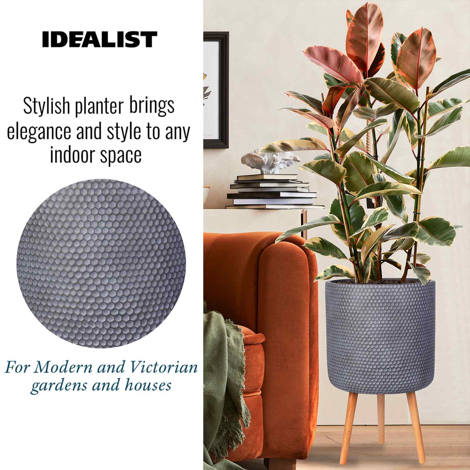 IDEALIST Lite Honeycomb Style Cylinder Planter on Legs, Round Pot Plant Stand Indoor