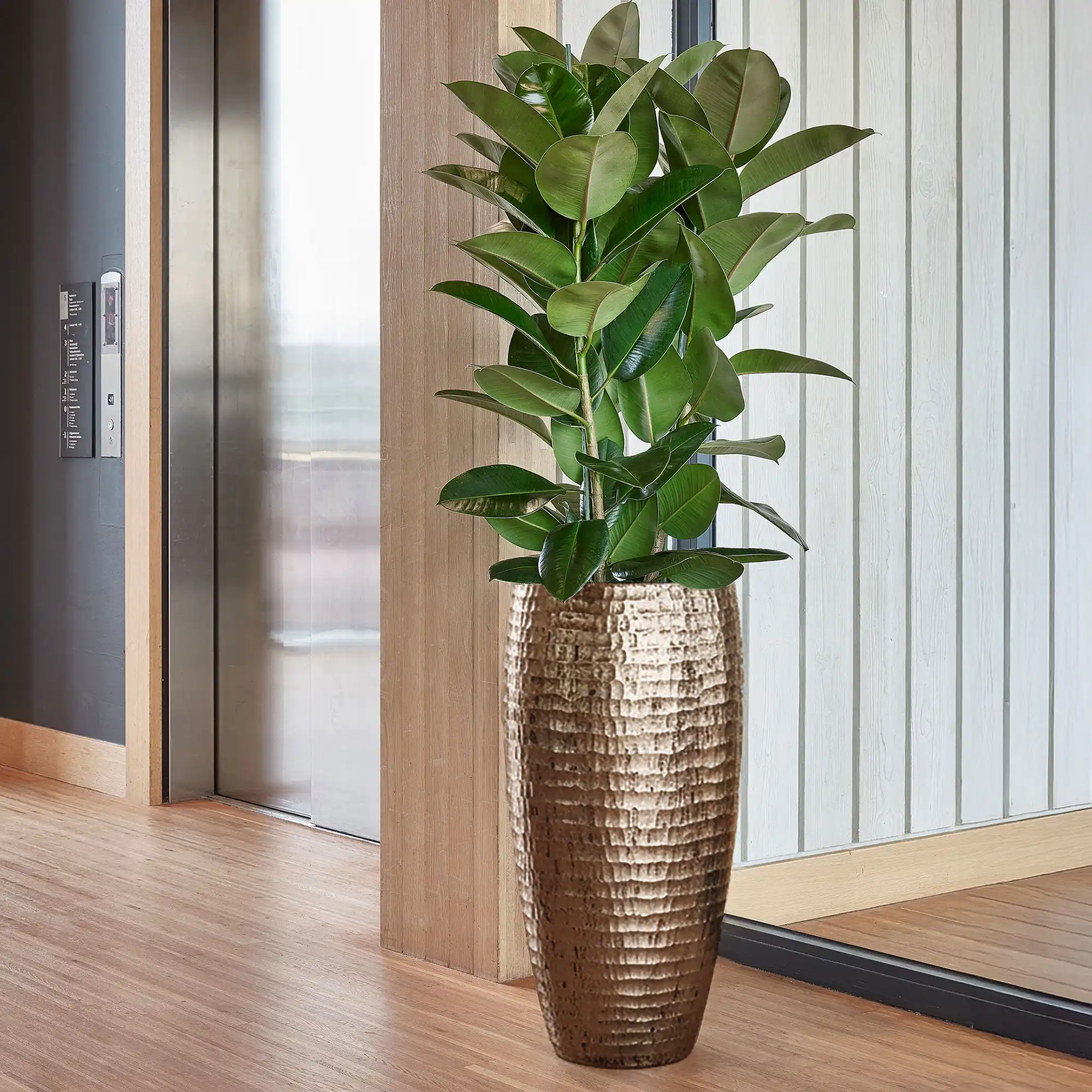 Opus Hammered Polystone Tall Planter + Liner | Round Large Indoor Plant Pot