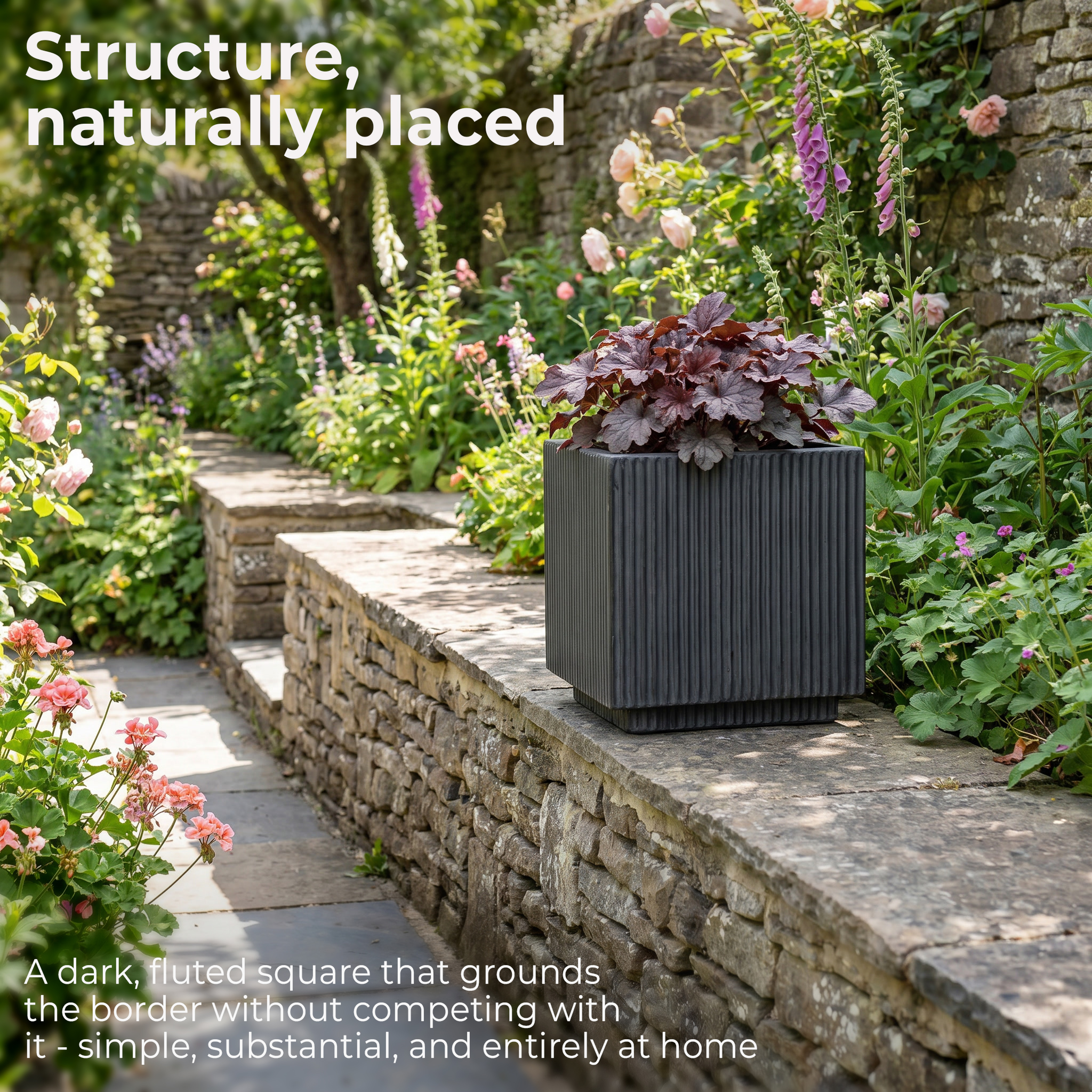 IDEALIST Lite Vertical Ribbed Square Effect Outdoor Planter