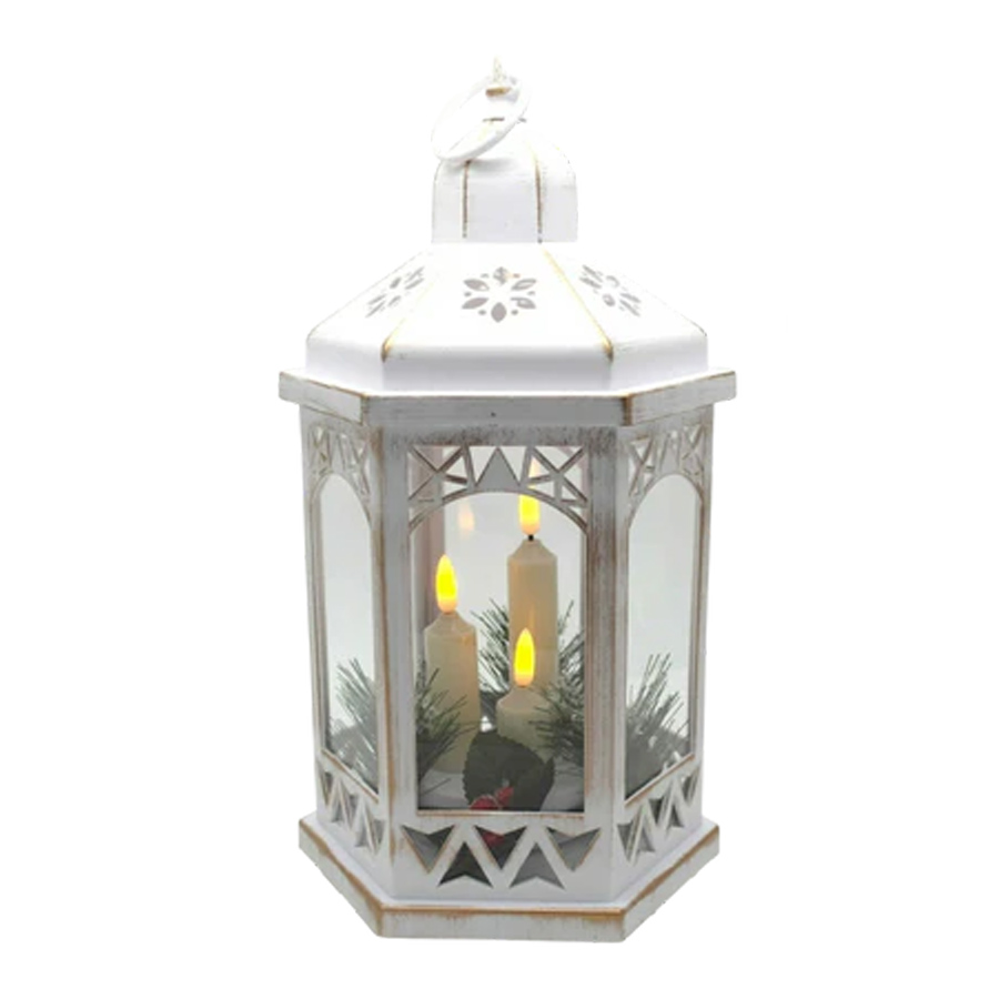 Hexagonal Christmas Lantern with Triple Flickabrights Candles