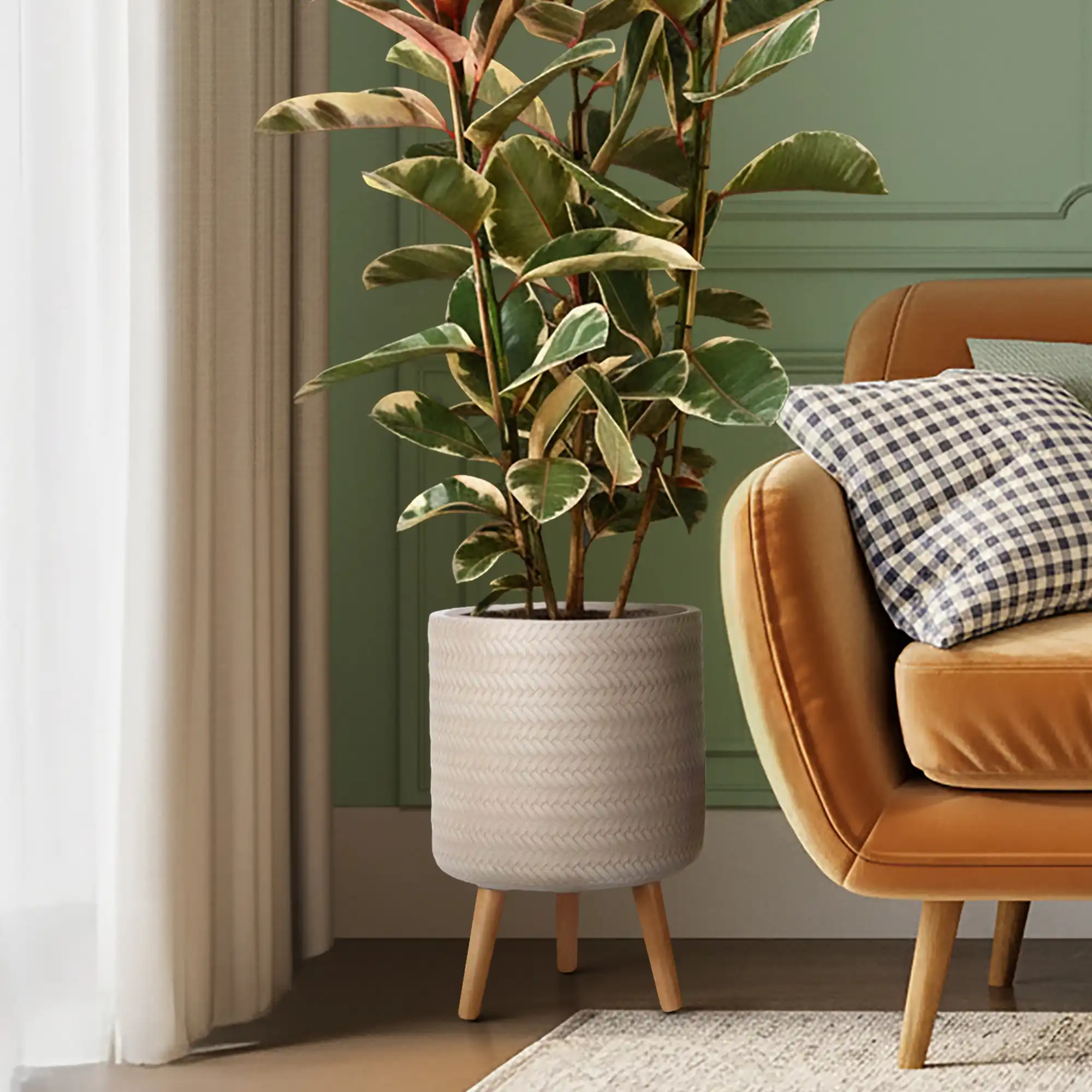 IDEALIST Lite Plaited Style Cylinder Planter on Legs, Round Pot Plant Stand Indoor