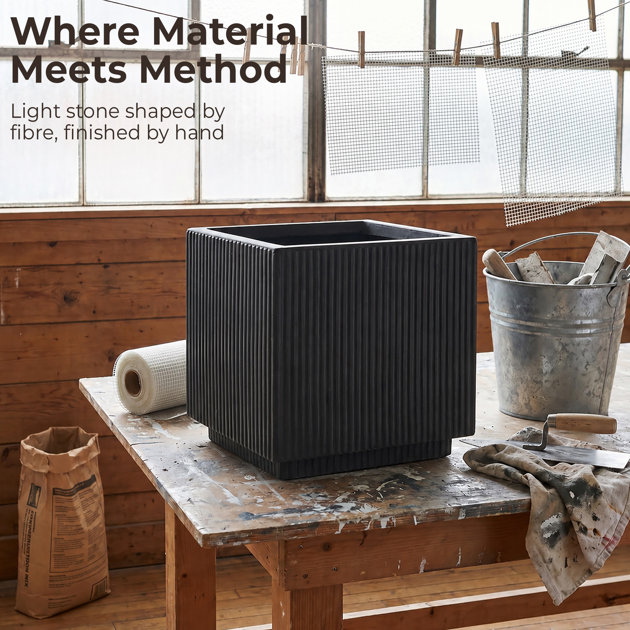 IDEALIST Lite Vertical Ribbed Square Effect Outdoor Planter