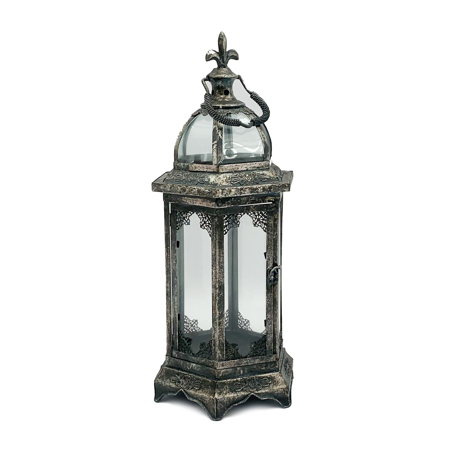 Hexagon Metal Ornament Garden Dark Silver Lantern by Minster