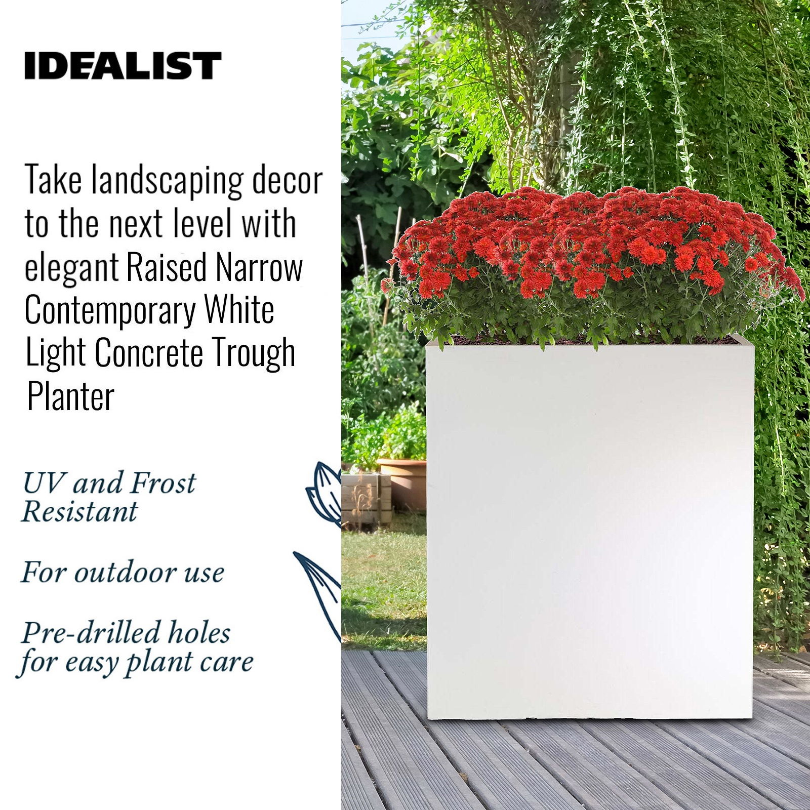 IDEALIST Lite Narrow Contemporary Light Concrete Trough Planter