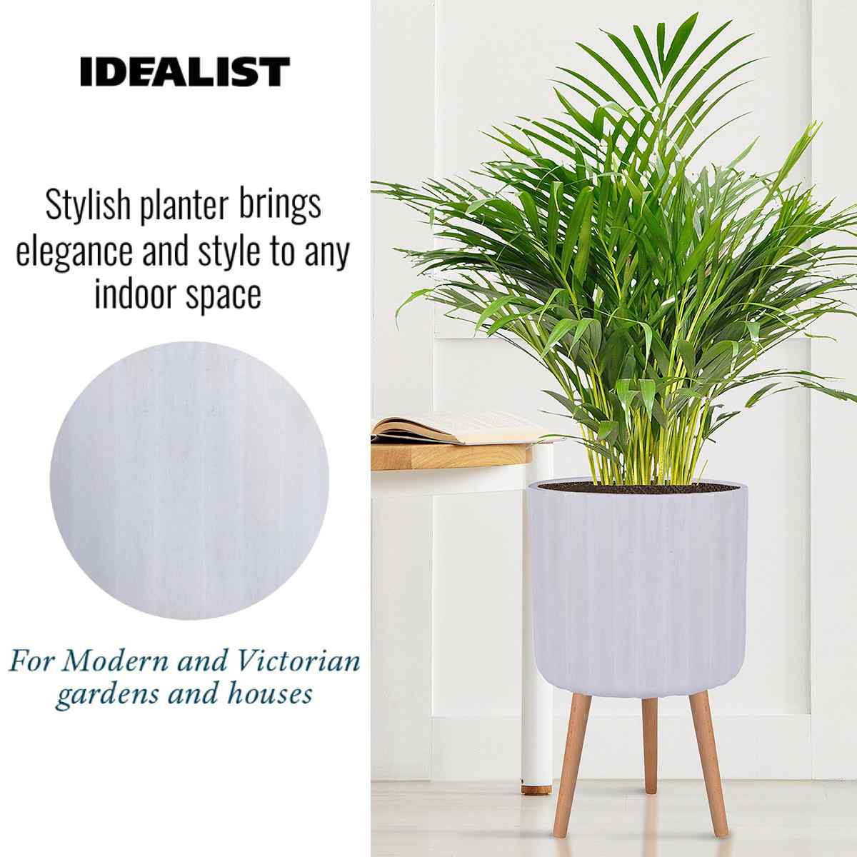 IDEALIST Lite Modern Ribbed Cylinder Planter on Legs, Round Pot Plant Stand Indoor