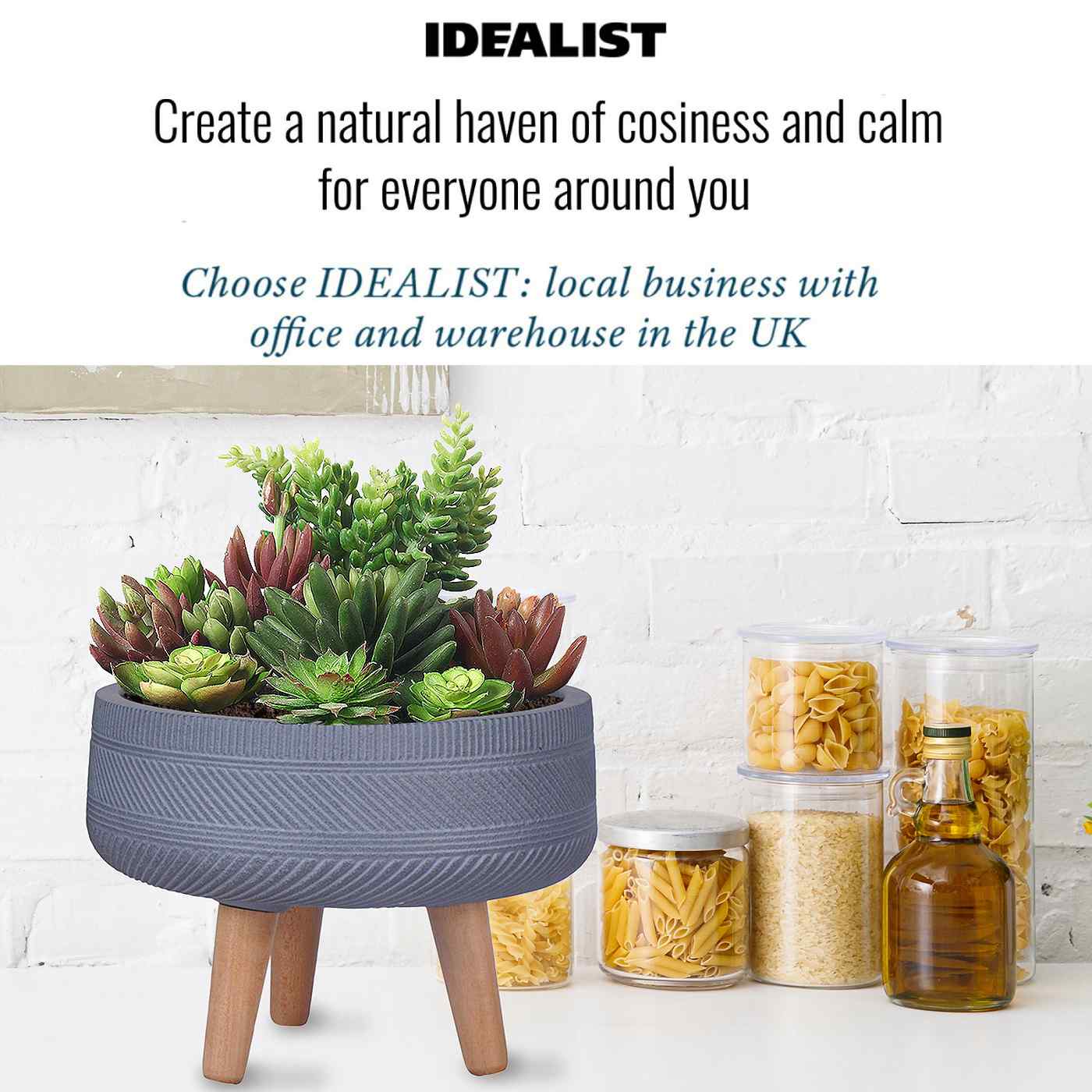 IDEALIST Lite Striped Tray Round Planter on Legs, Round Pot Plant Stand Indoor