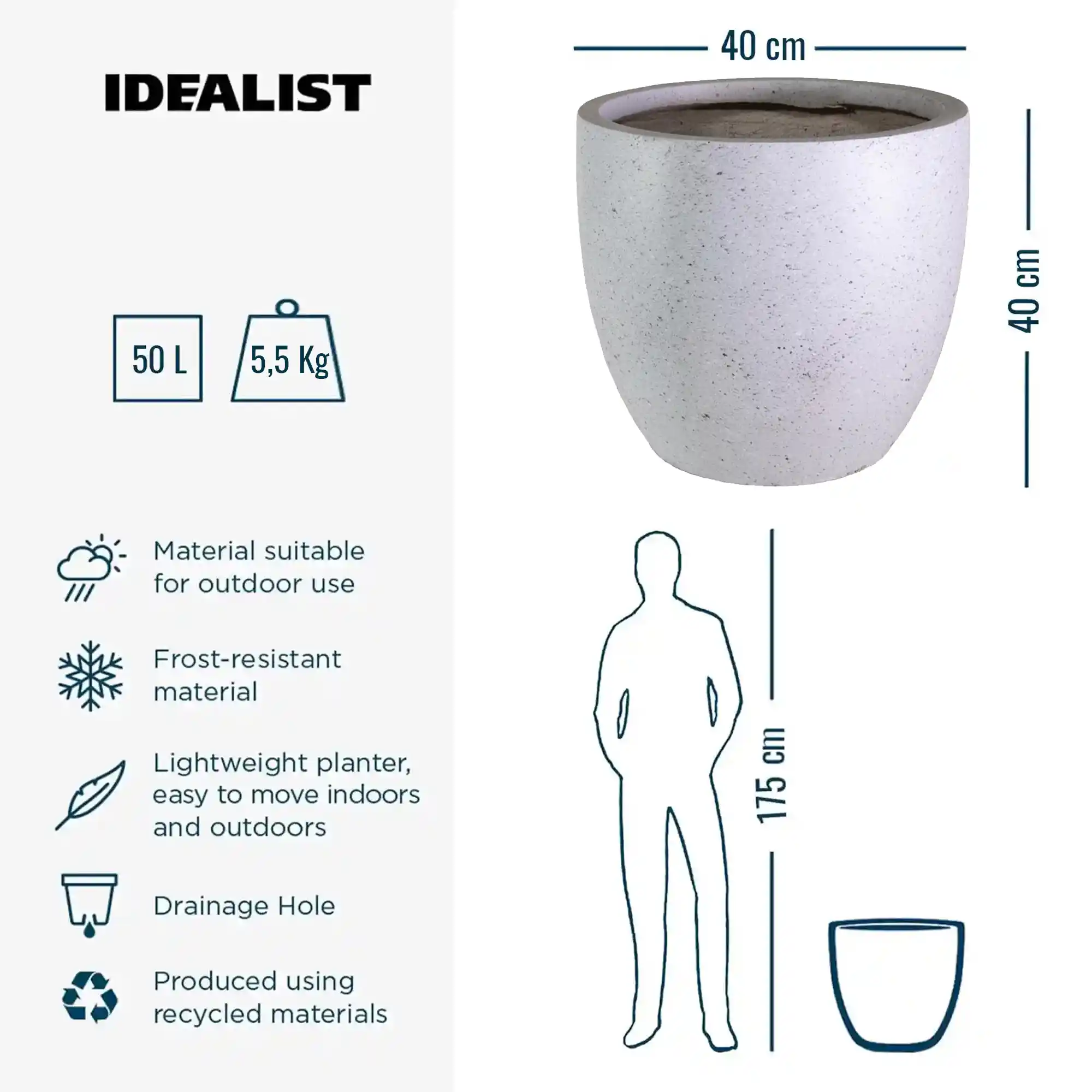 IDEALIST Lite Contemporary Light Concrete Egg Planter