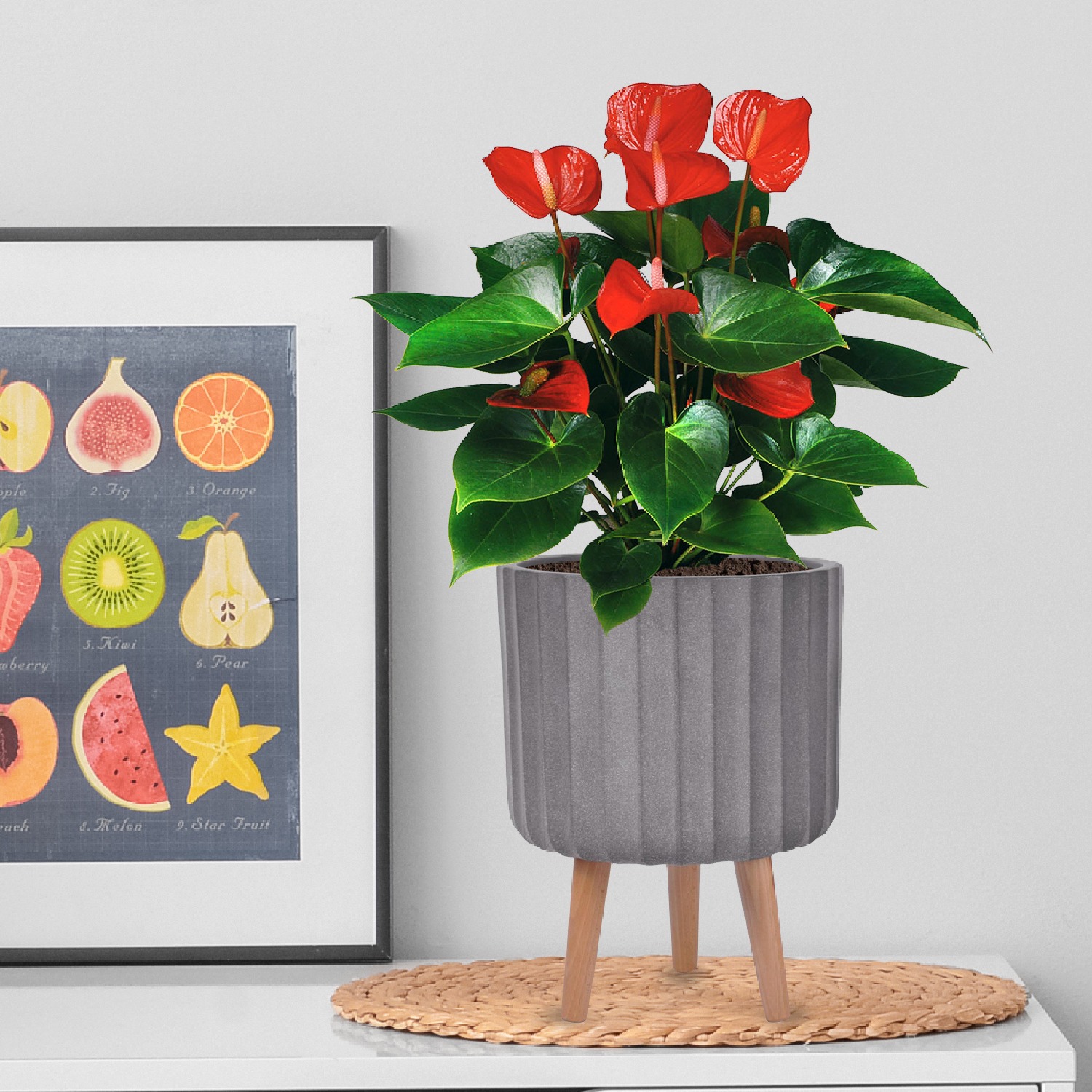 IDEALIST Lite Modern Ribbed Cylinder Planter on Legs, Round Pot Plant Stand Indoor