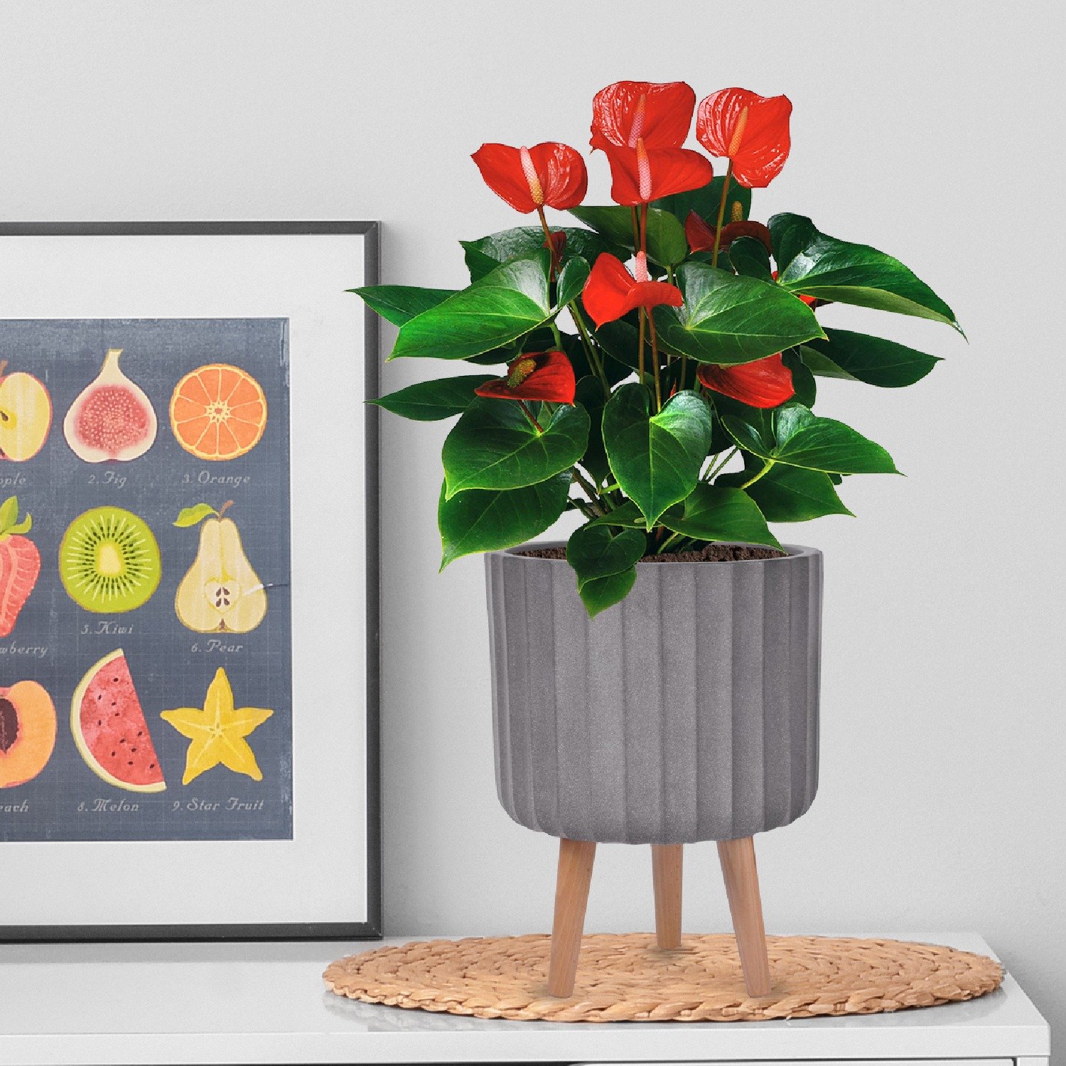 IDEALIST Lite Modern Ribbed Cylinder Planter on Legs, Round Pot Plant Stand Indoor