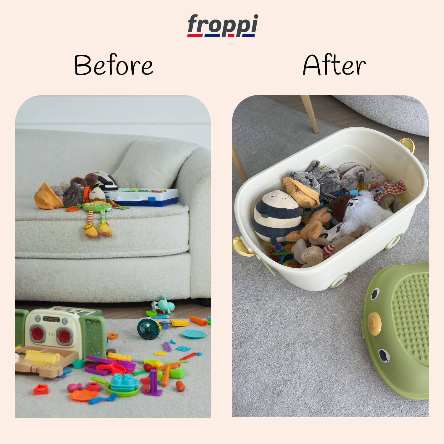 Toy Box for Toy Storage on Wheels with Lid by Froppi