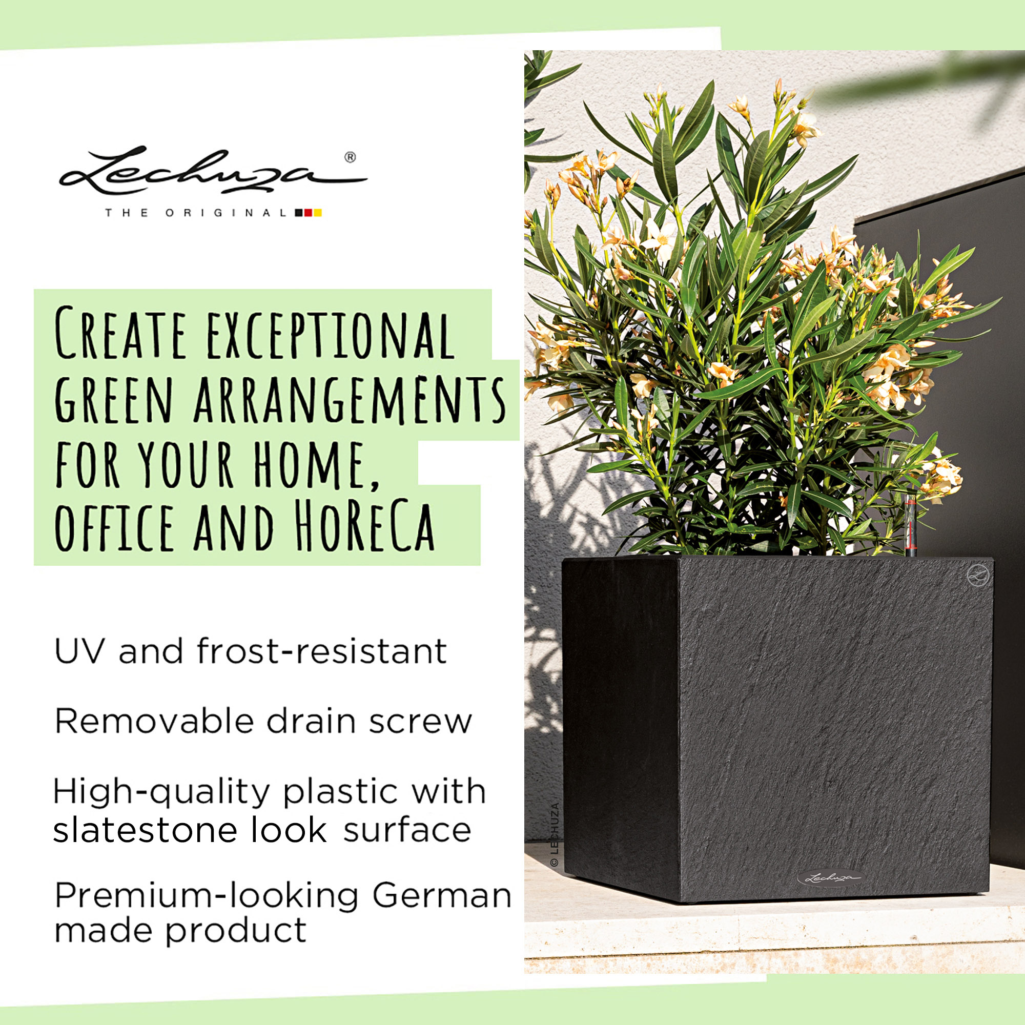 LECHUZA CANTO Slatestone Low Square Poly Resin Self-watering Planter