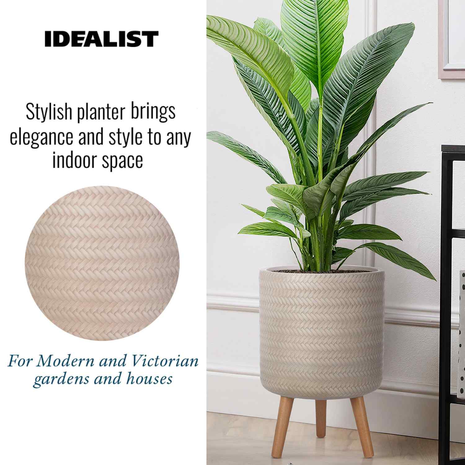 IDEALIST Lite Plaited Style Cylinder Planter on Legs, Round Pot Plant Stand Indoor