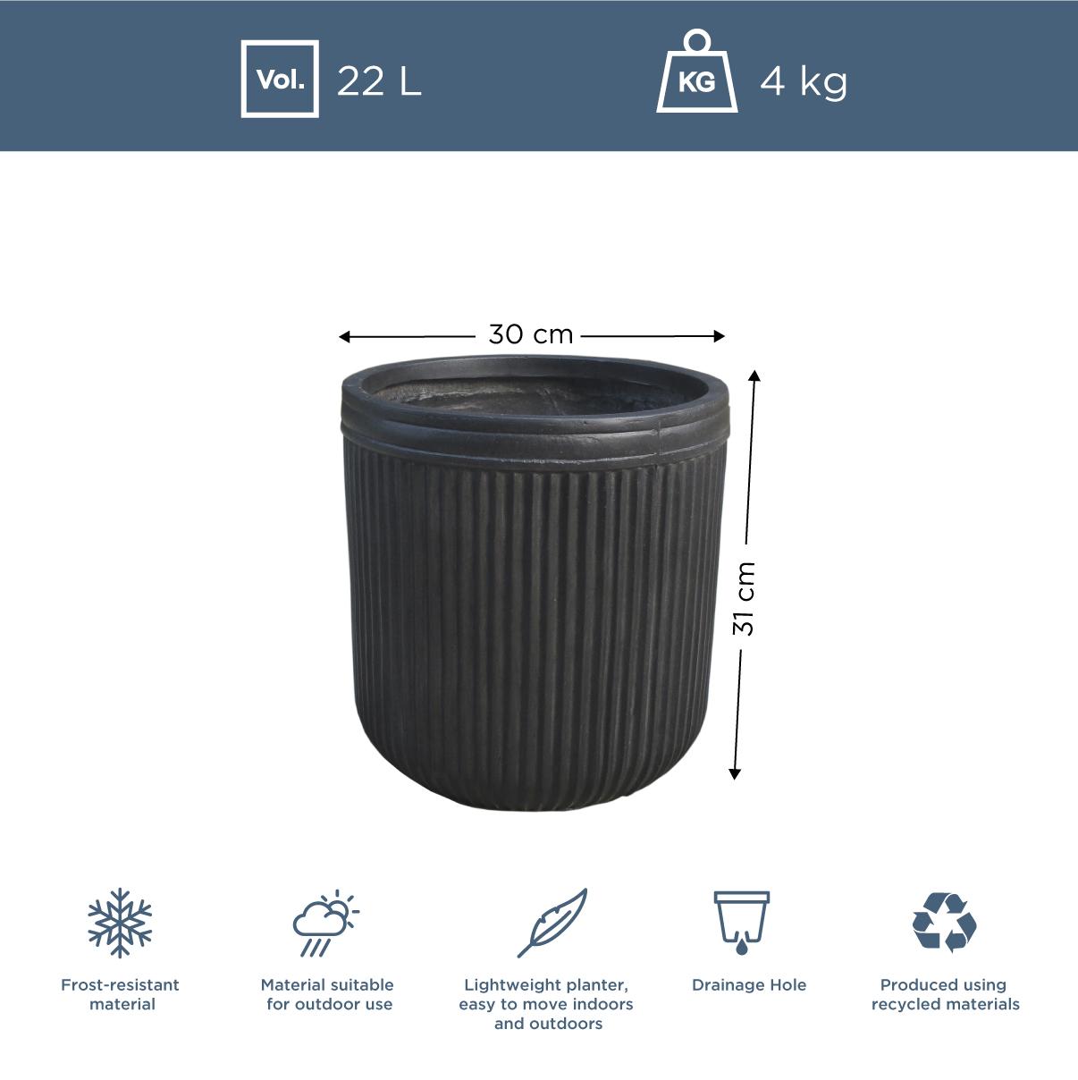 IDEALIST Lite Vertical Ribbed Vintage Style Round Planter