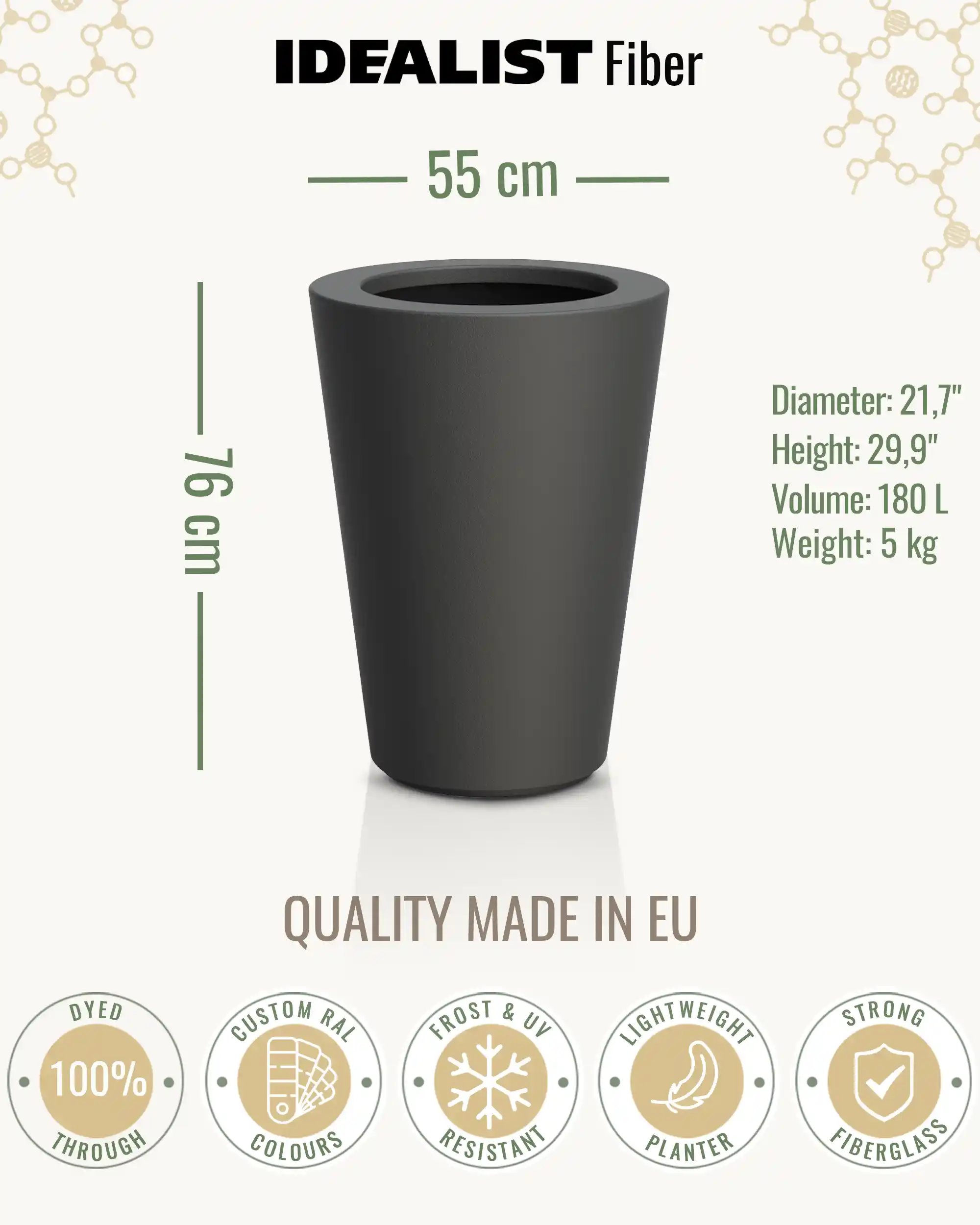 HALO Tapered Round Outdoor Fiberglass Planter